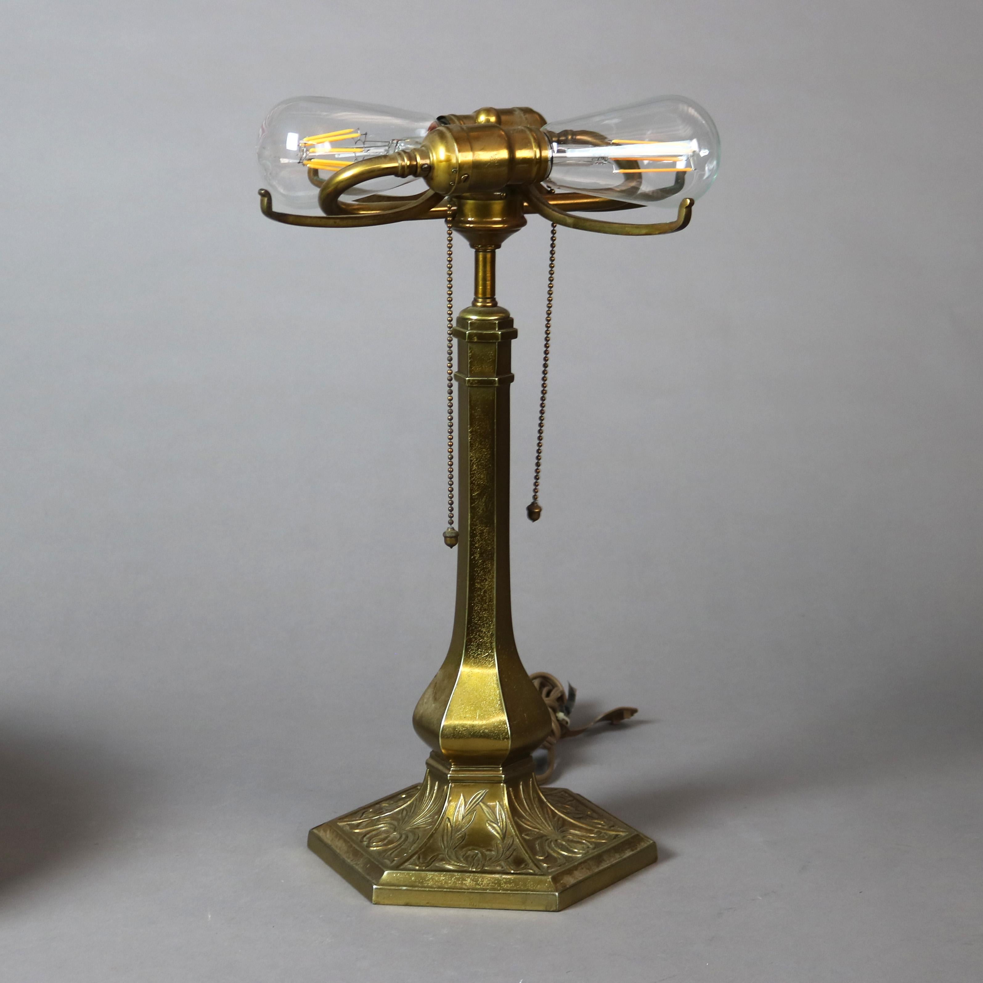 Arts and Crafts Antique Pairpoint “Venice” Reverse Painted Table Lamp with Roses C1920