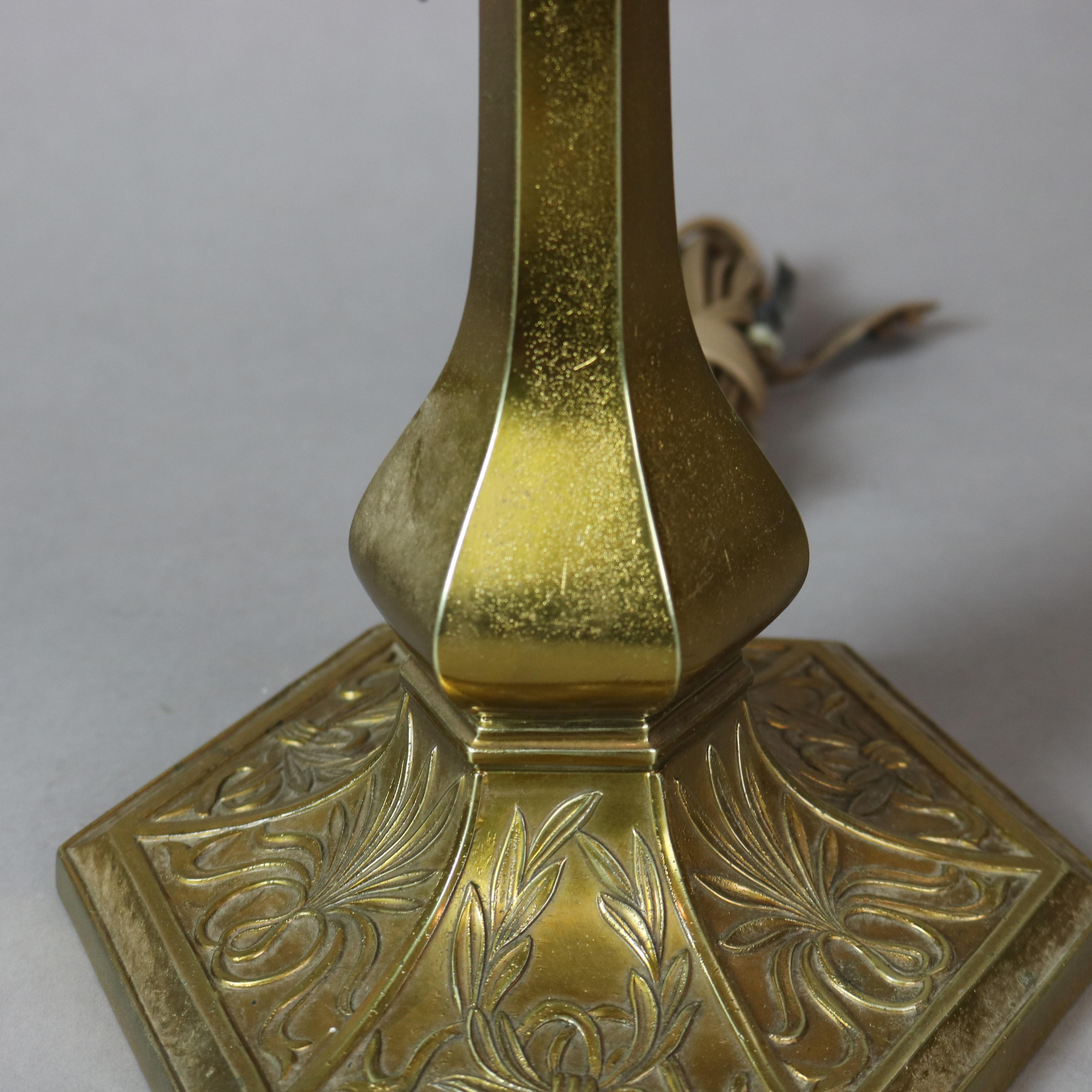American Antique Pairpoint “Venice” Reverse Painted Table Lamp with Roses C1920