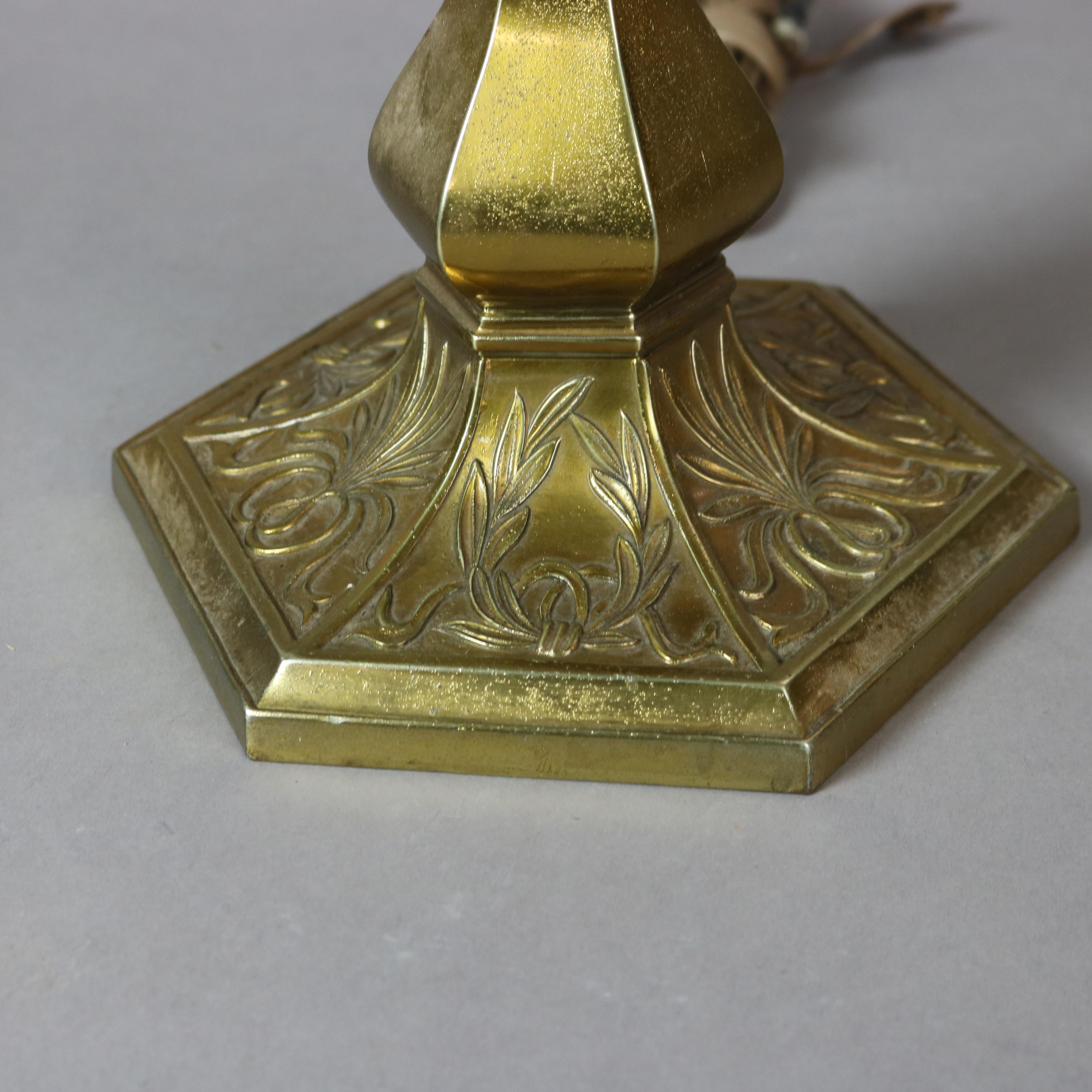 Cast Antique Pairpoint “Venice” Reverse Painted Table Lamp with Roses C1920