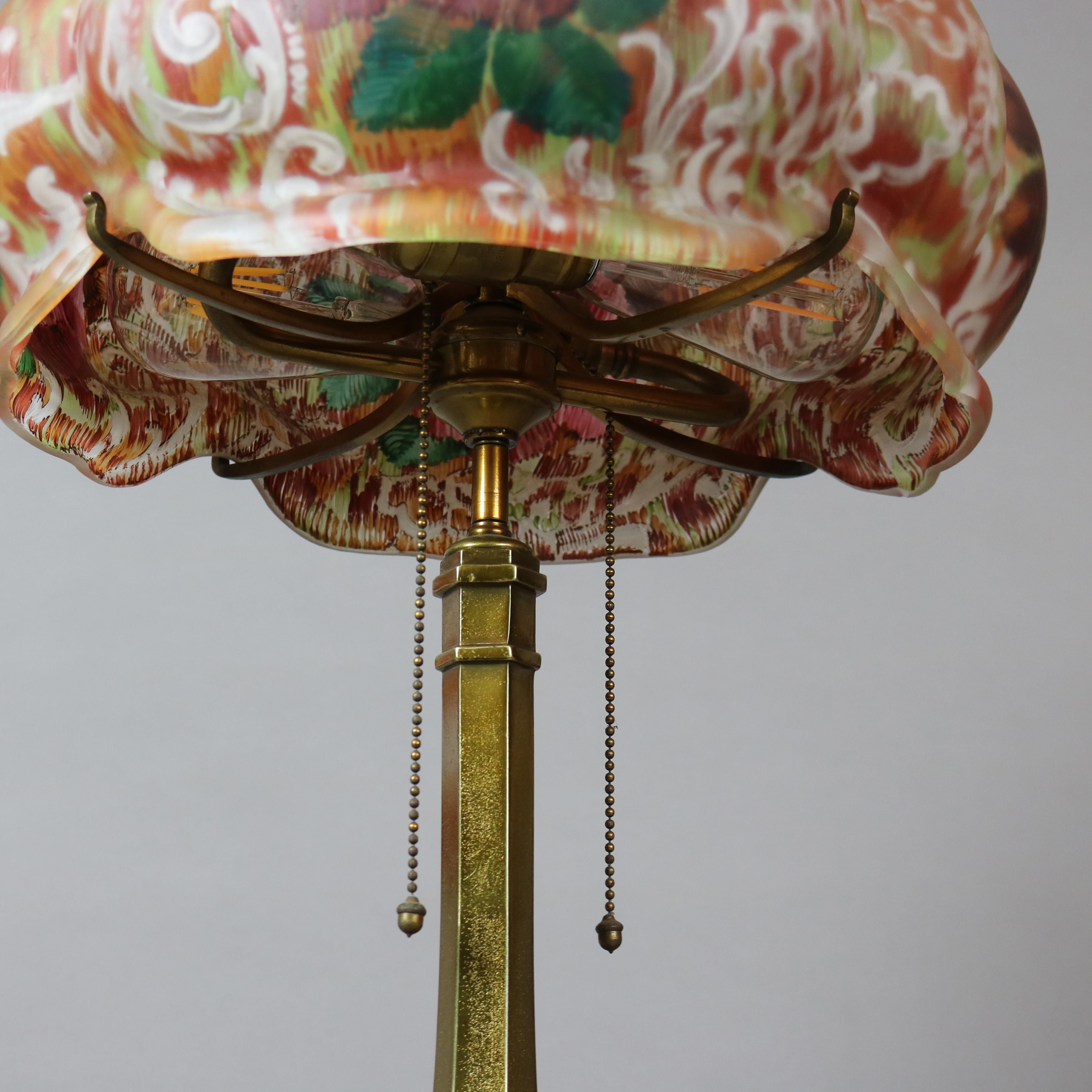 Antique Pairpoint “Venice” Reverse Painted Table Lamp with Roses C1920 1