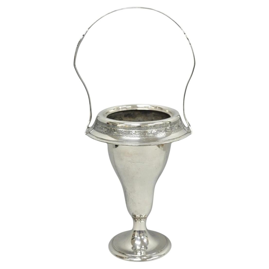 Antique Pairpoint Victorian Silver Plated Fluted Brides Flower Basket Vase For Sale