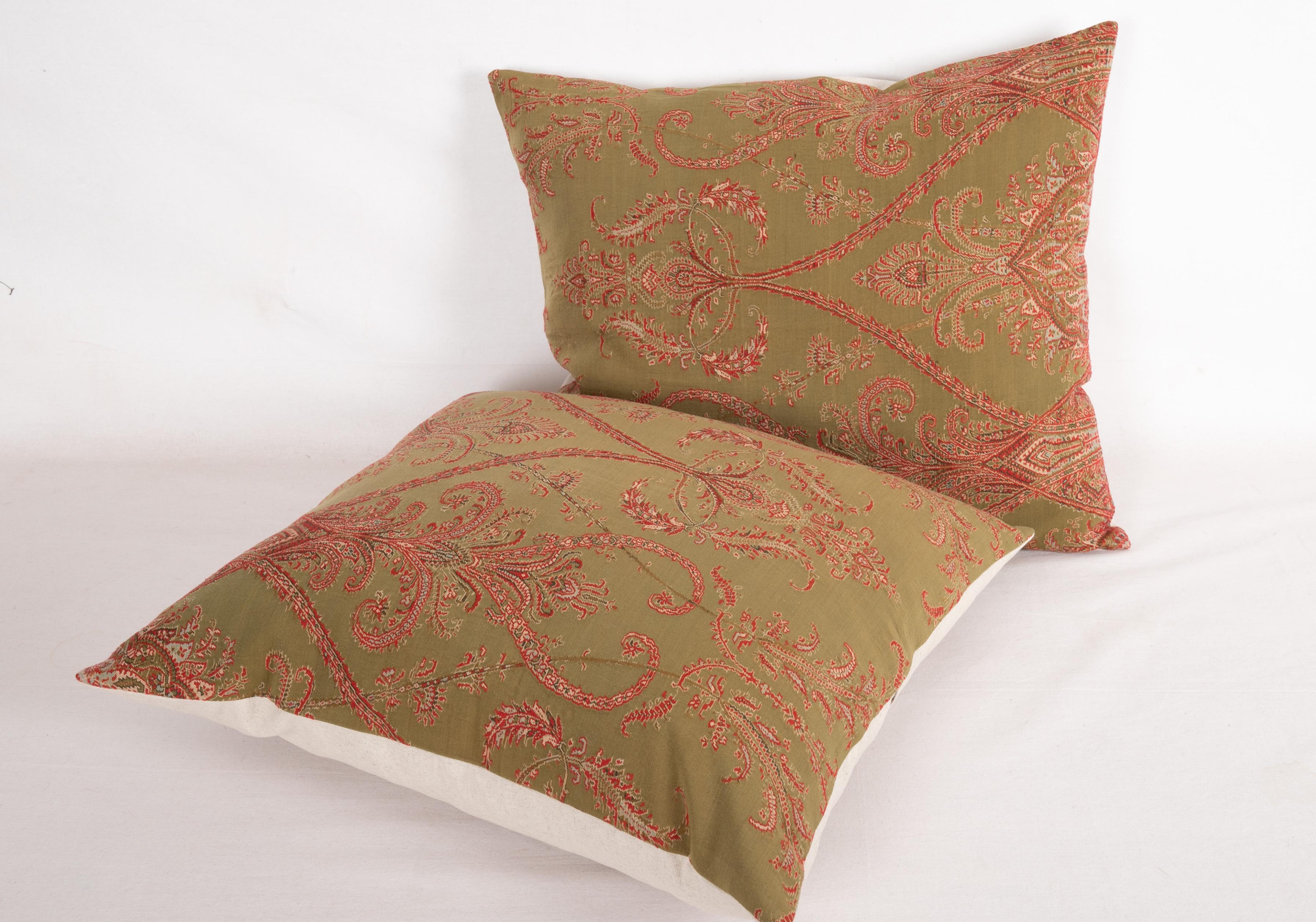 Woven Antique Paisley Wool Pillow Cases, 19th Century For Sale