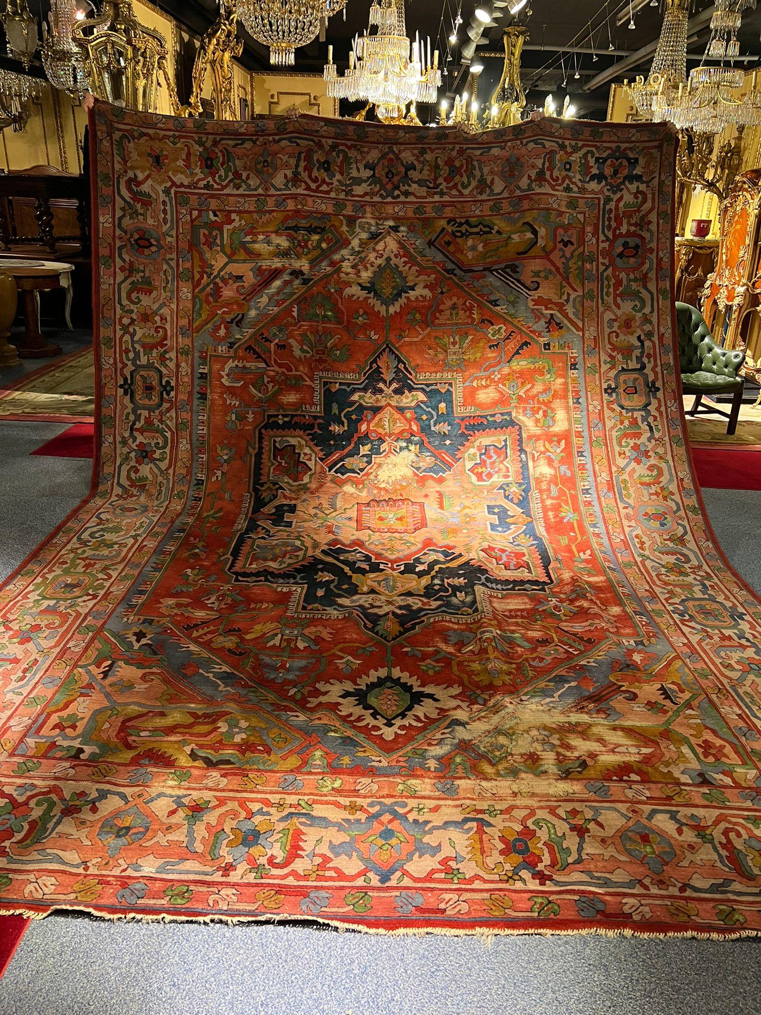 Art Deco Antique Palace Carpet Tefset with Heriz Pattern Oversize For Sale