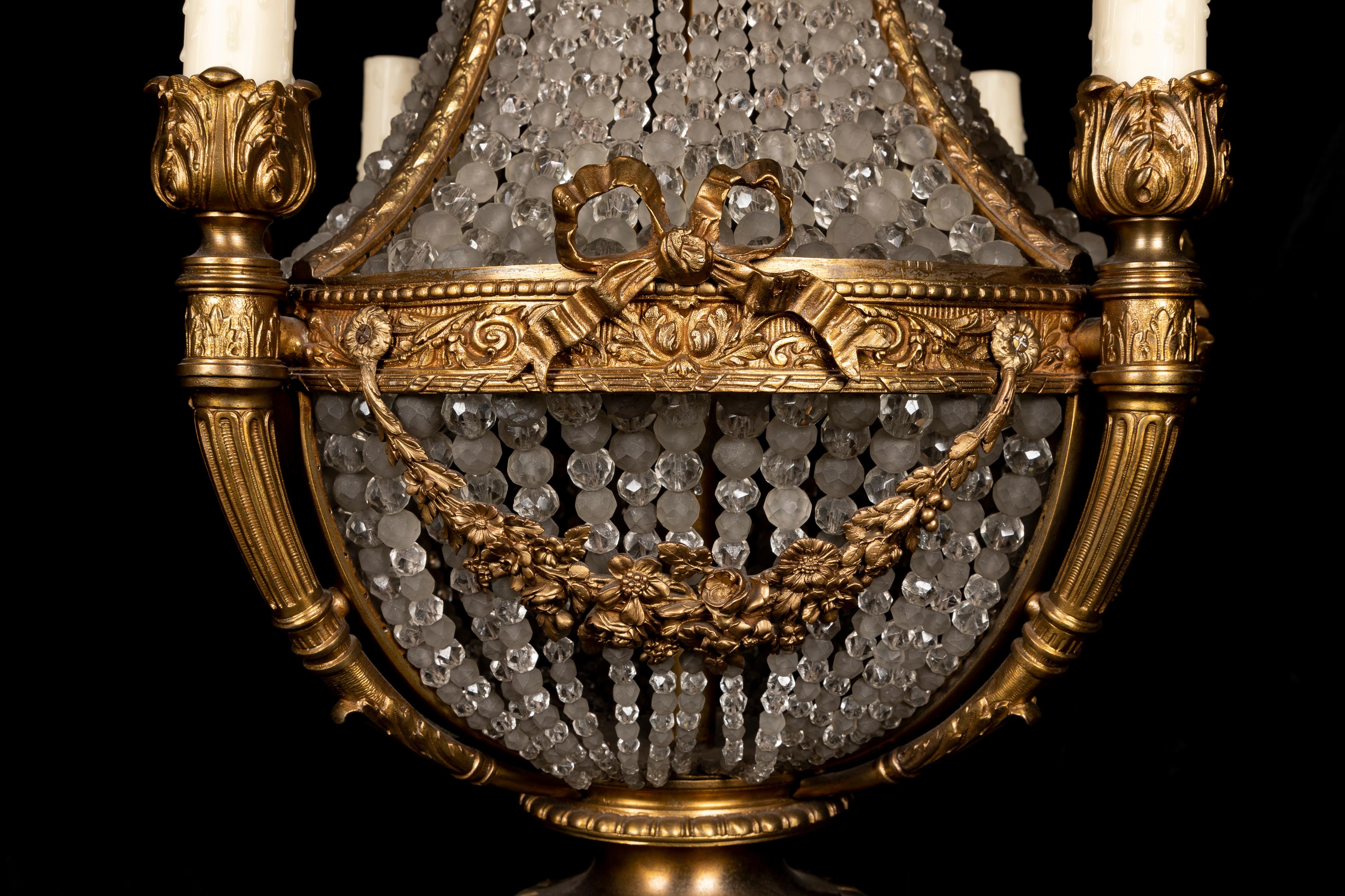 Antique Palatial Gilt Bronze & Cut Crystal Multi Light Figural Chandelier Lamp For Sale 4