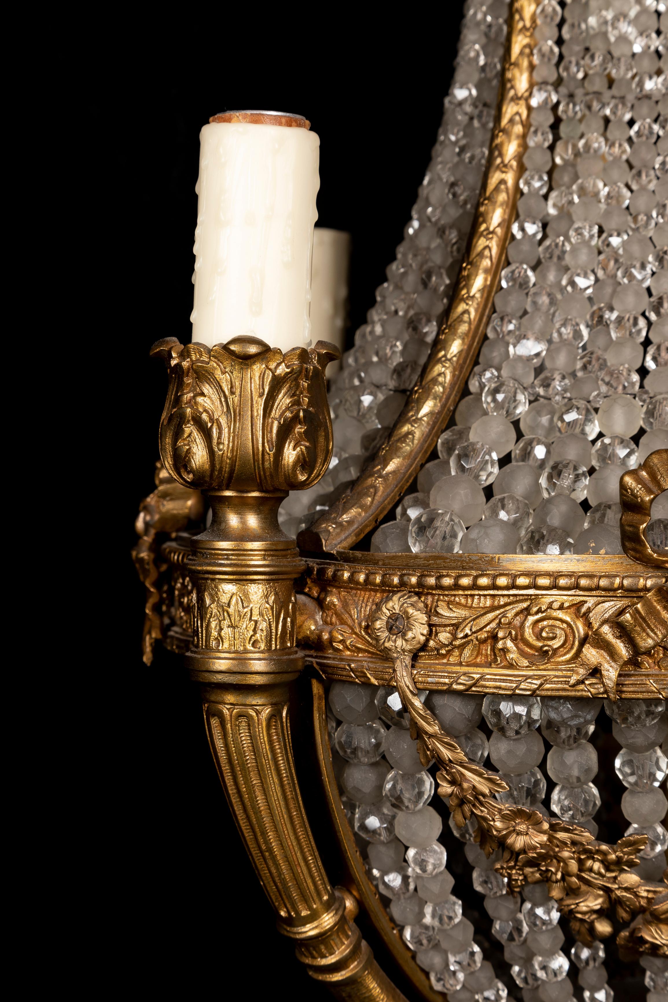 Antique Palatial Gilt Bronze & Cut Crystal Multi Light Figural Chandelier Lamp For Sale 5