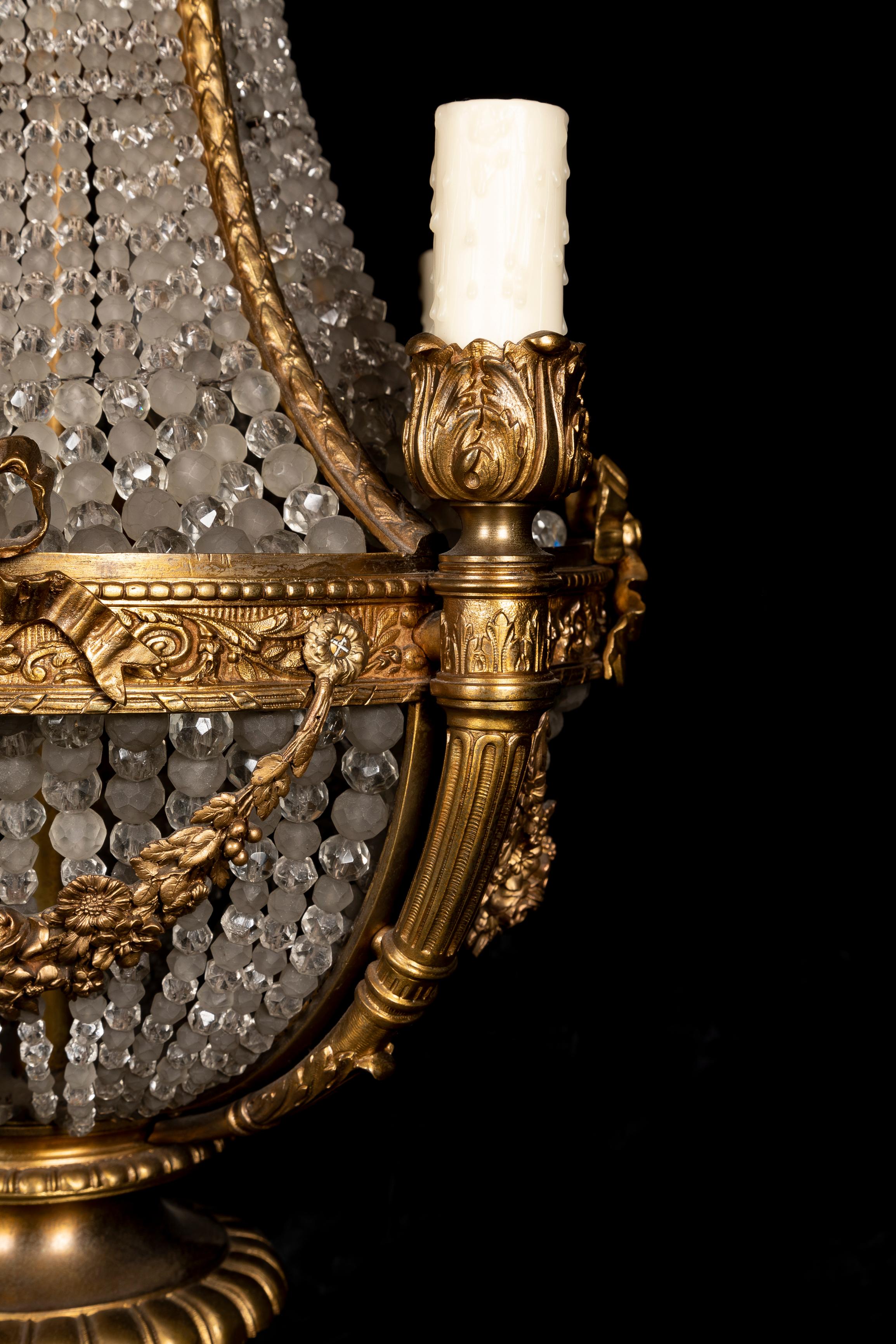 Antique Palatial Gilt Bronze & Cut Crystal Multi Light Figural Chandelier Lamp For Sale 6