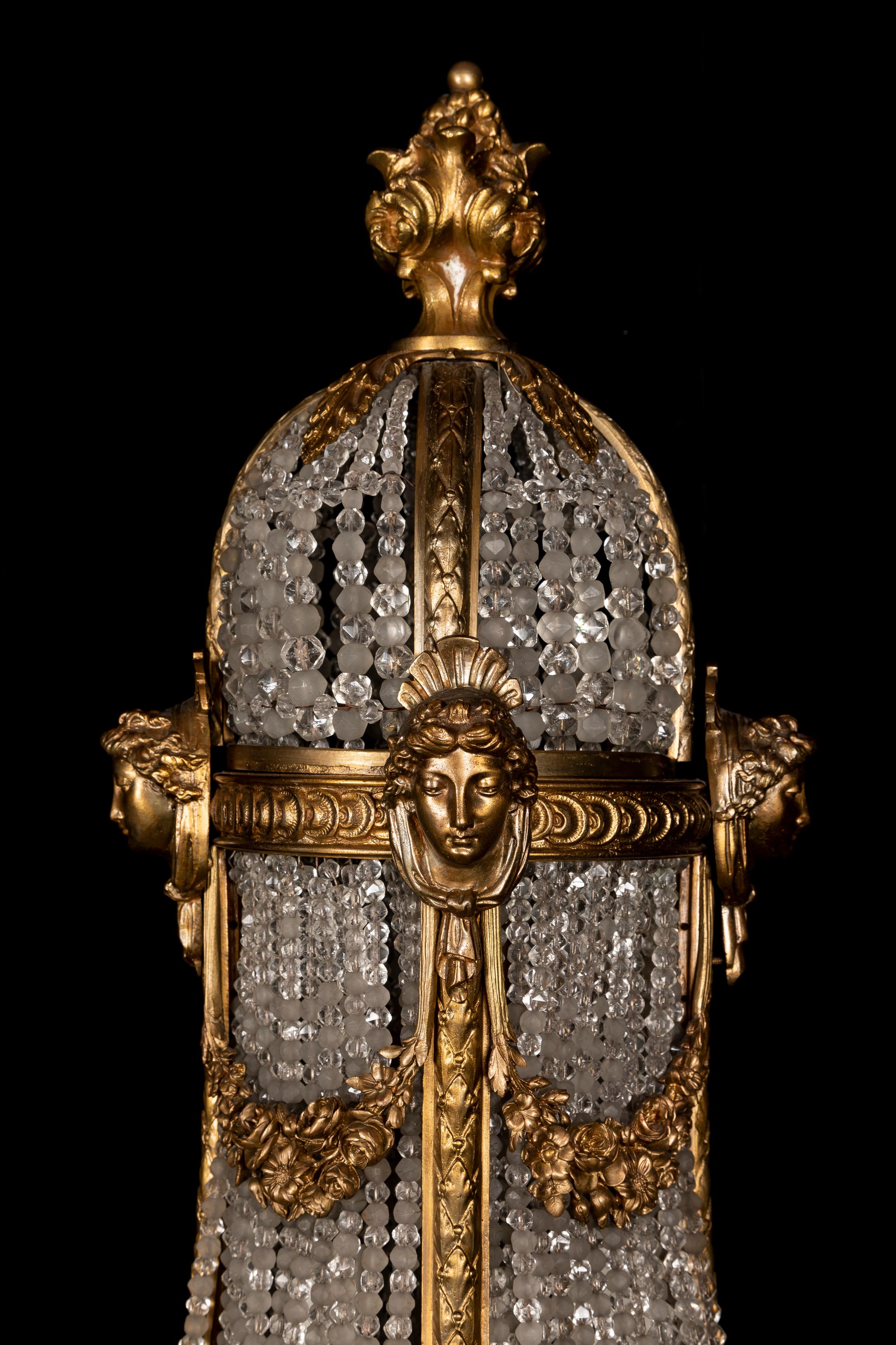19th Century Antique Palatial Gilt Bronze & Cut Crystal Multi Light Figural Chandelier Lamp For Sale