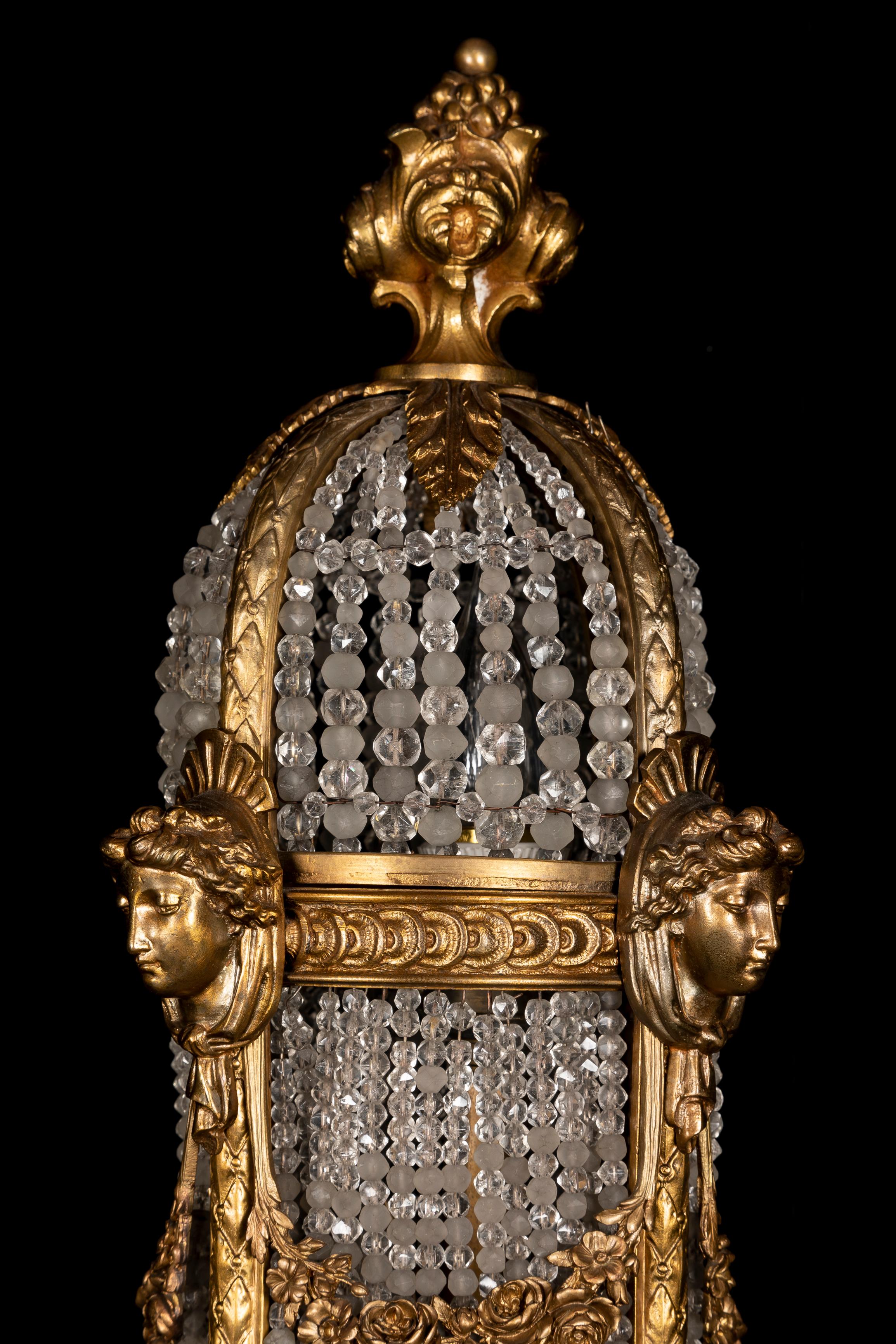 Antique Palatial Gilt Bronze & Cut Crystal Multi Light Figural Chandelier Lamp For Sale 1
