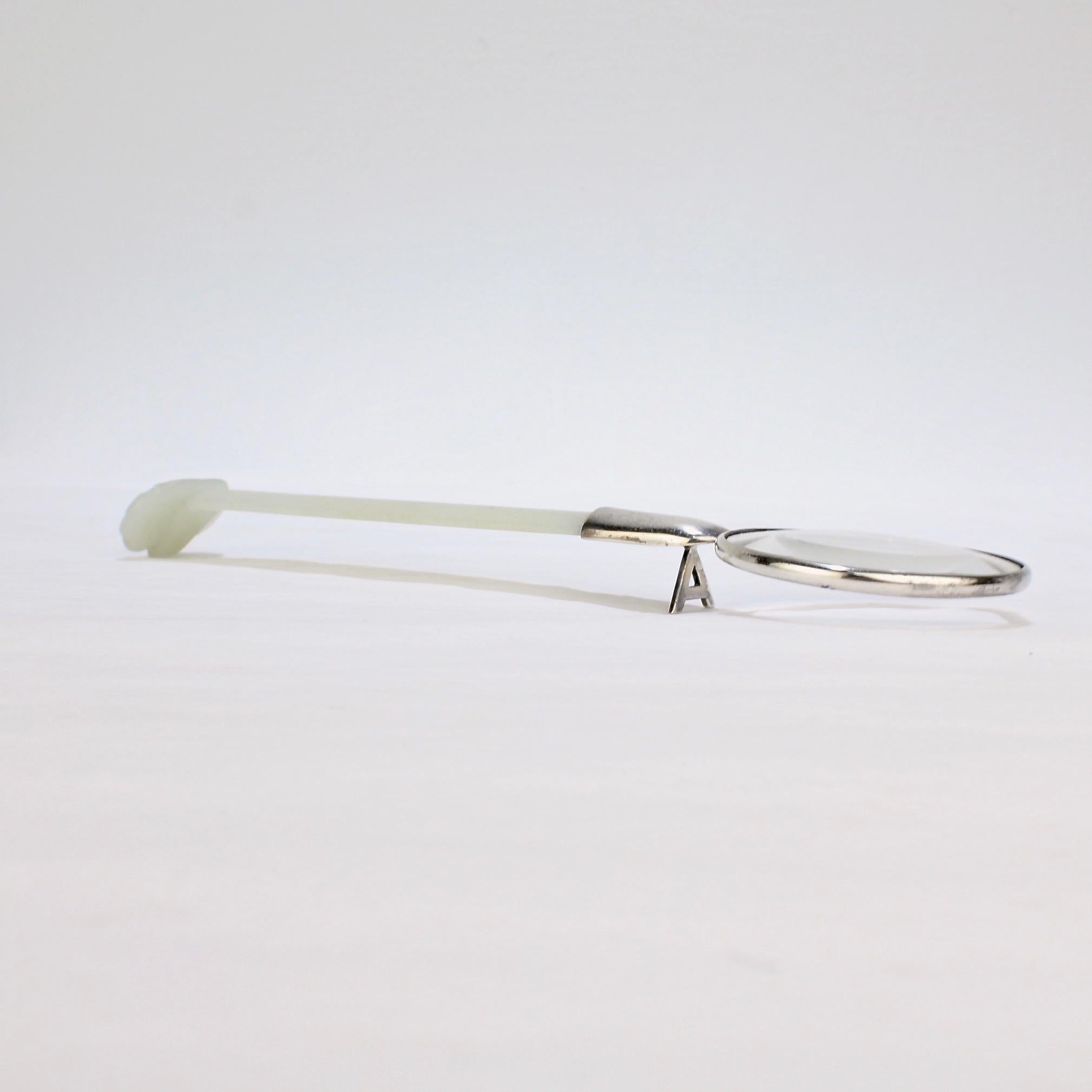 Antique Pale Celadon Ruki-Shaped Chinese Jade Hairpin / Magnifying Glass For Sale 3