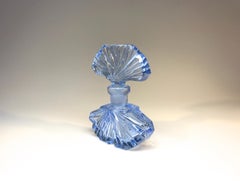 Antique Pale Forget Me Not Blue Bohemian Crystal Fan Petite Perfume Bottle 1920s