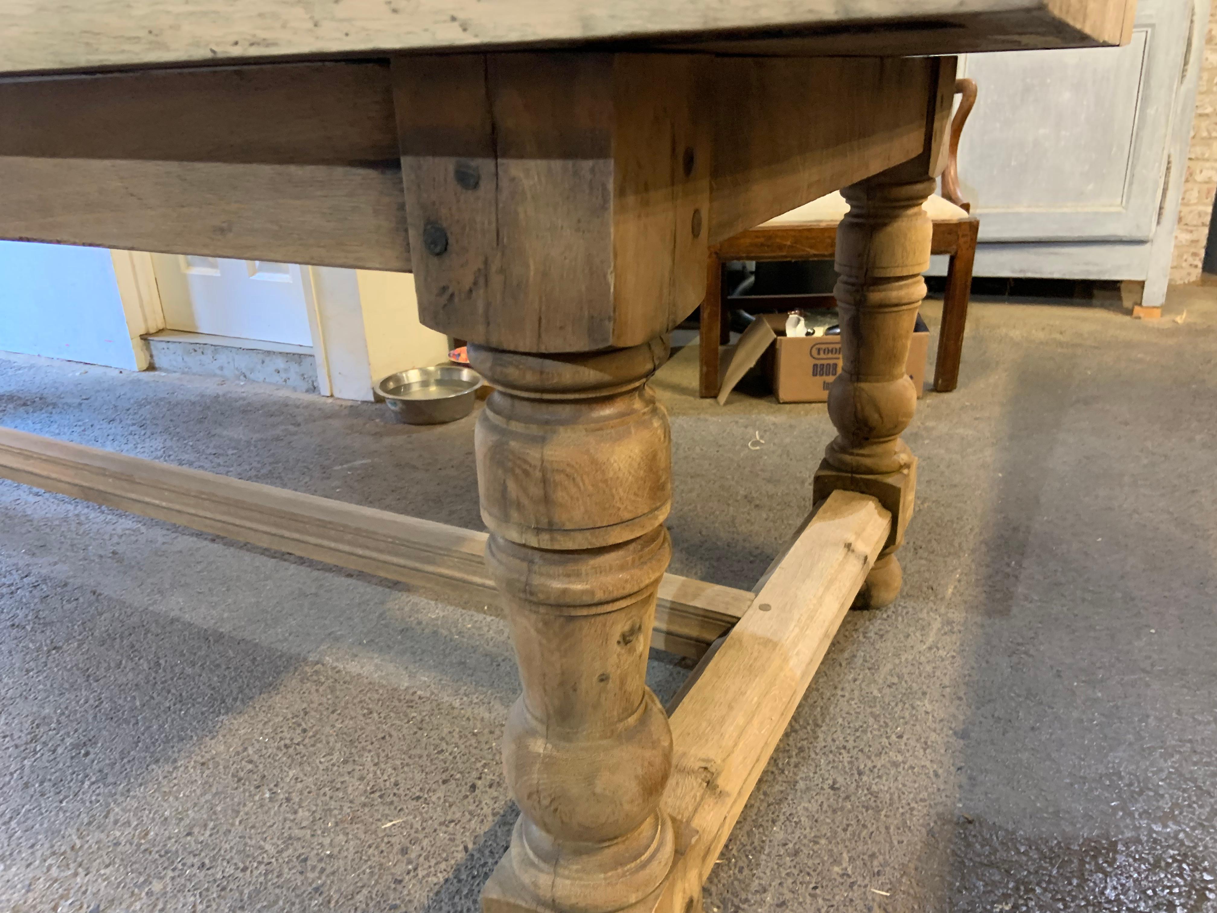 Hand-Crafted Antique Pale Oak Farmhouse Table