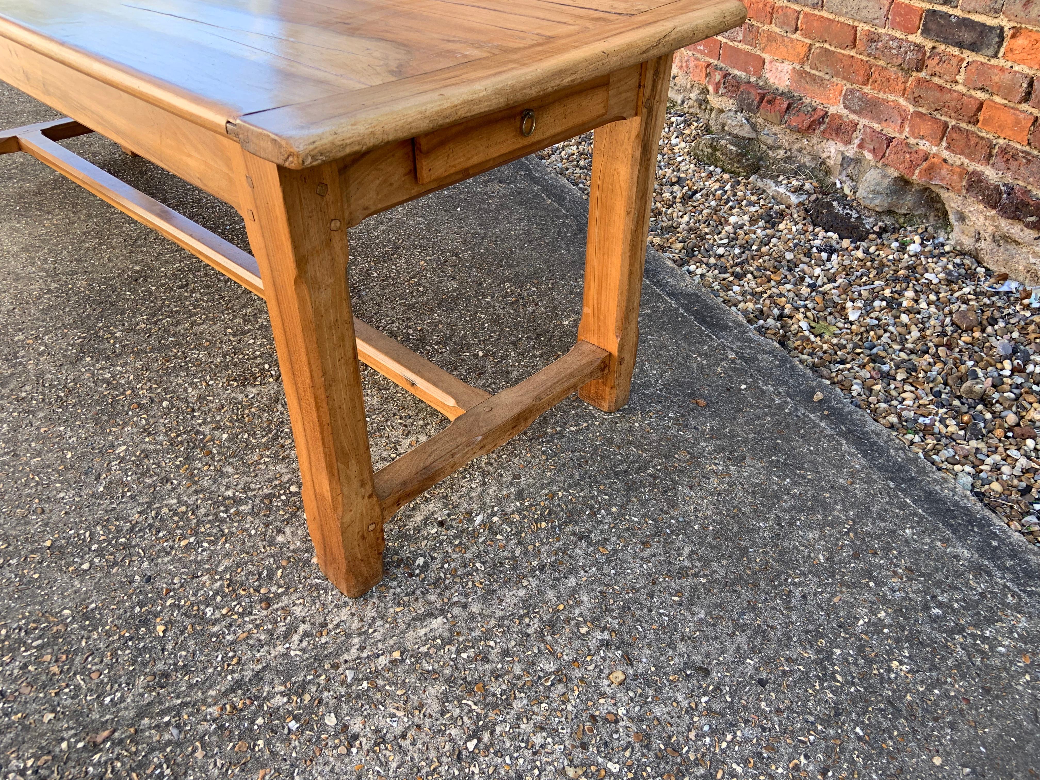 French Provincial Antique Pale Walnut H Stretcher Table For Sale