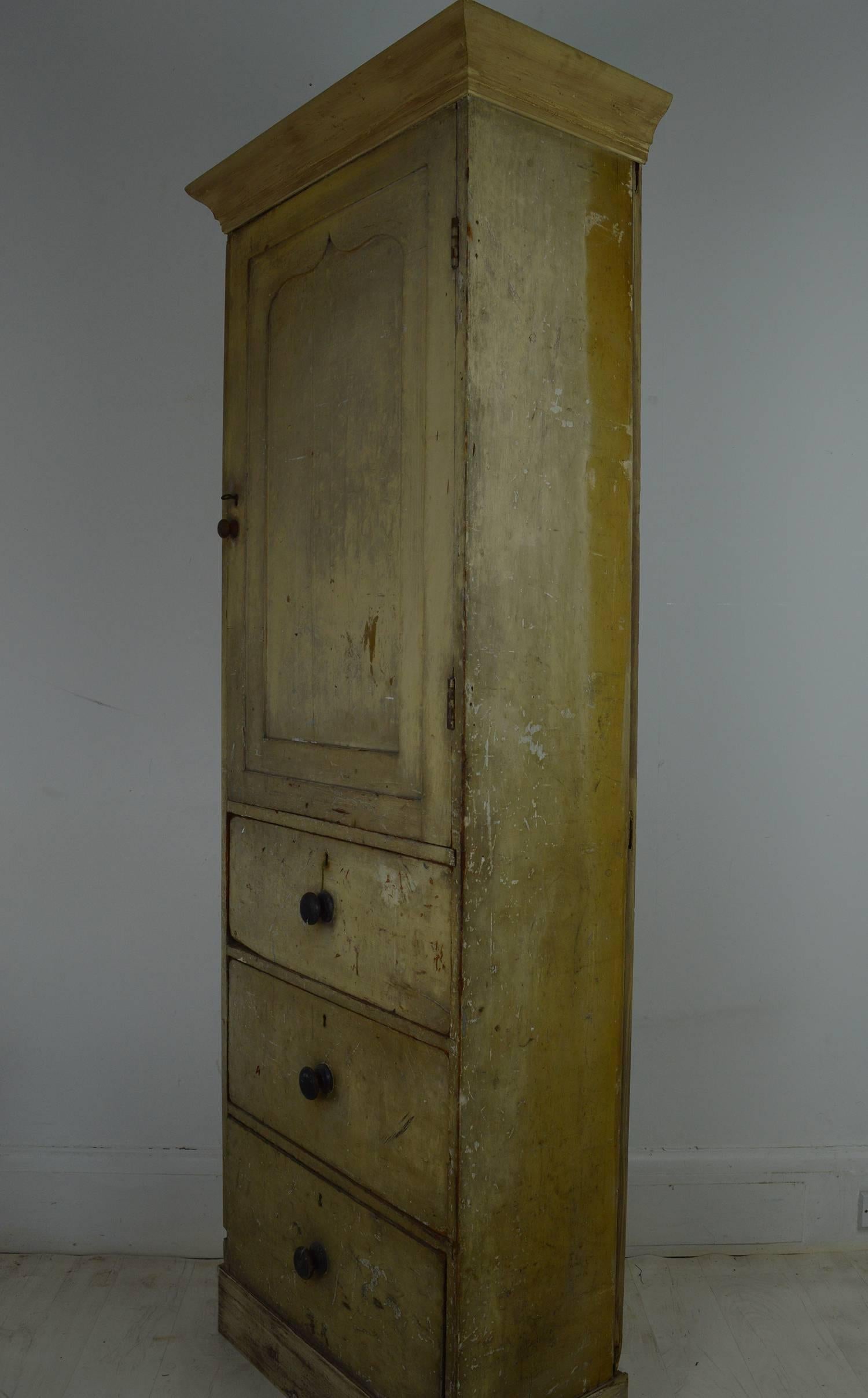 Antique Pale Yellow Painted Cupboard, English, 19th Century In Good Condition In St Annes, Lancashire
