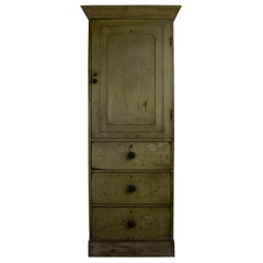 Antique Pale Yellow Painted Cupboard, English, 19th Century