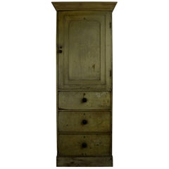 Antique Pale Yellow Painted Cupboard, English, 19th Century