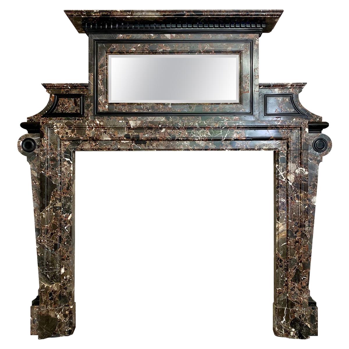 Antique Palladian Style Fireplace Mantel in Marrone Breccia Marble For Sale