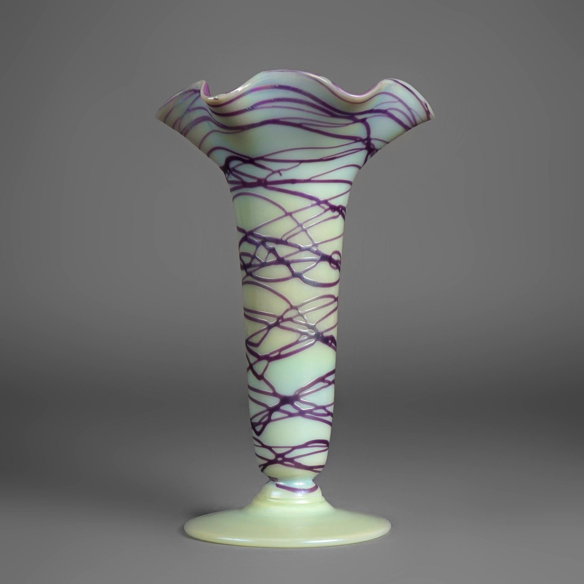 Antique Palme-Koenig Bohemian Art Glass Threaded & Fluted Vase Shape #218 c1920 For Sale 6