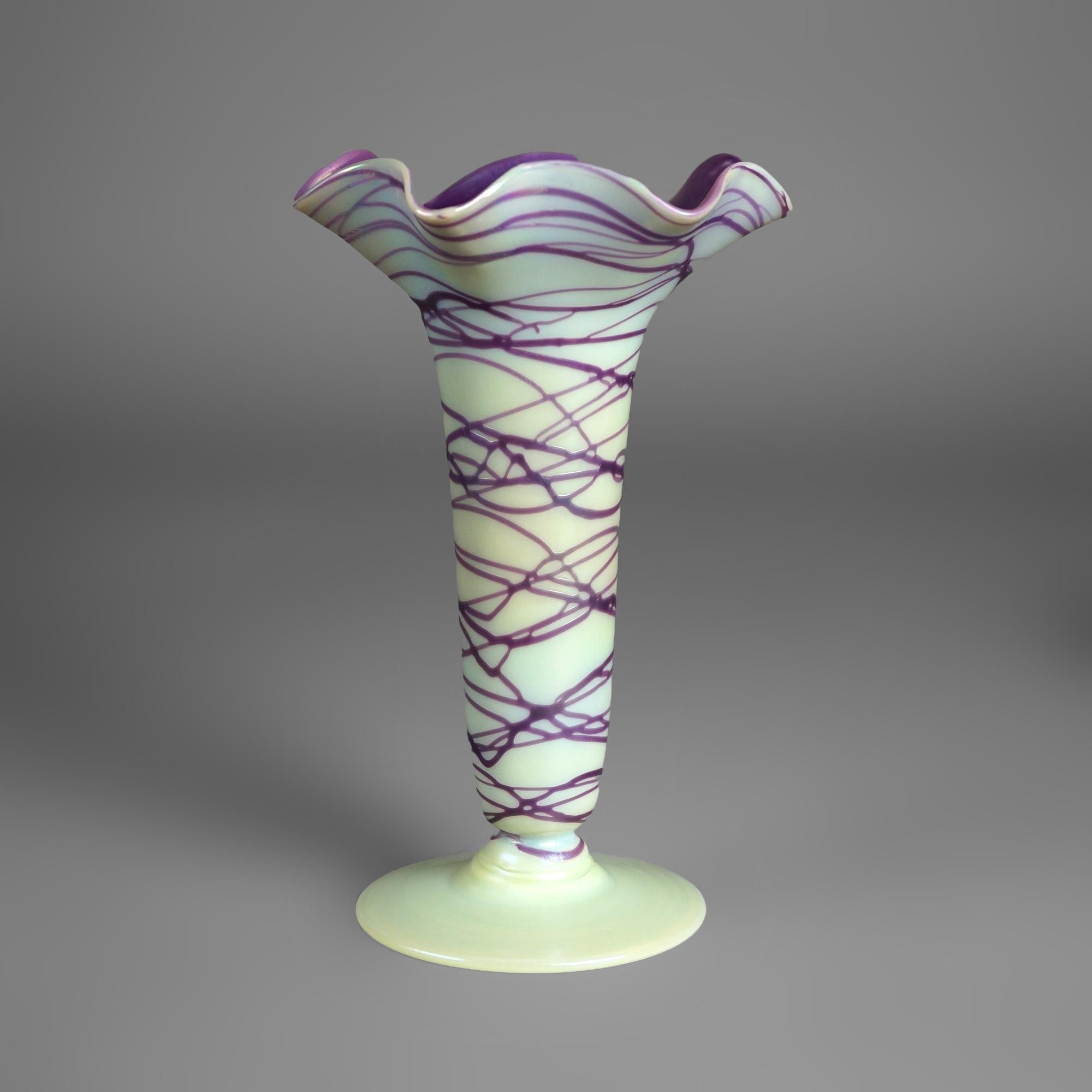 European Antique Palme-Koenig Bohemian Art Glass Threaded & Fluted Vase Shape #218 c1920 For Sale