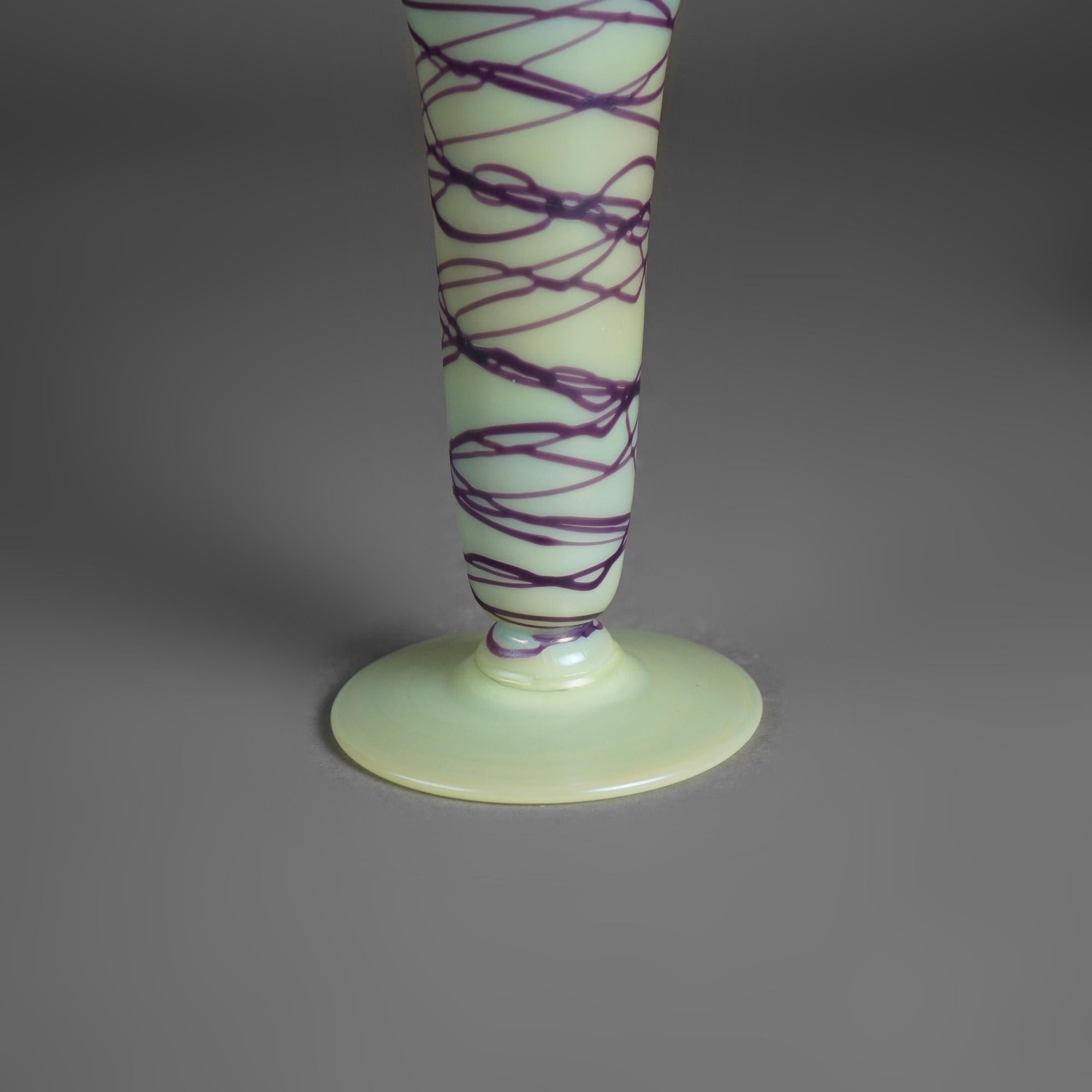 Antique Palme-Koenig Bohemian Art Glass Threaded & Fluted Vase Shape #218 c1920 For Sale 1