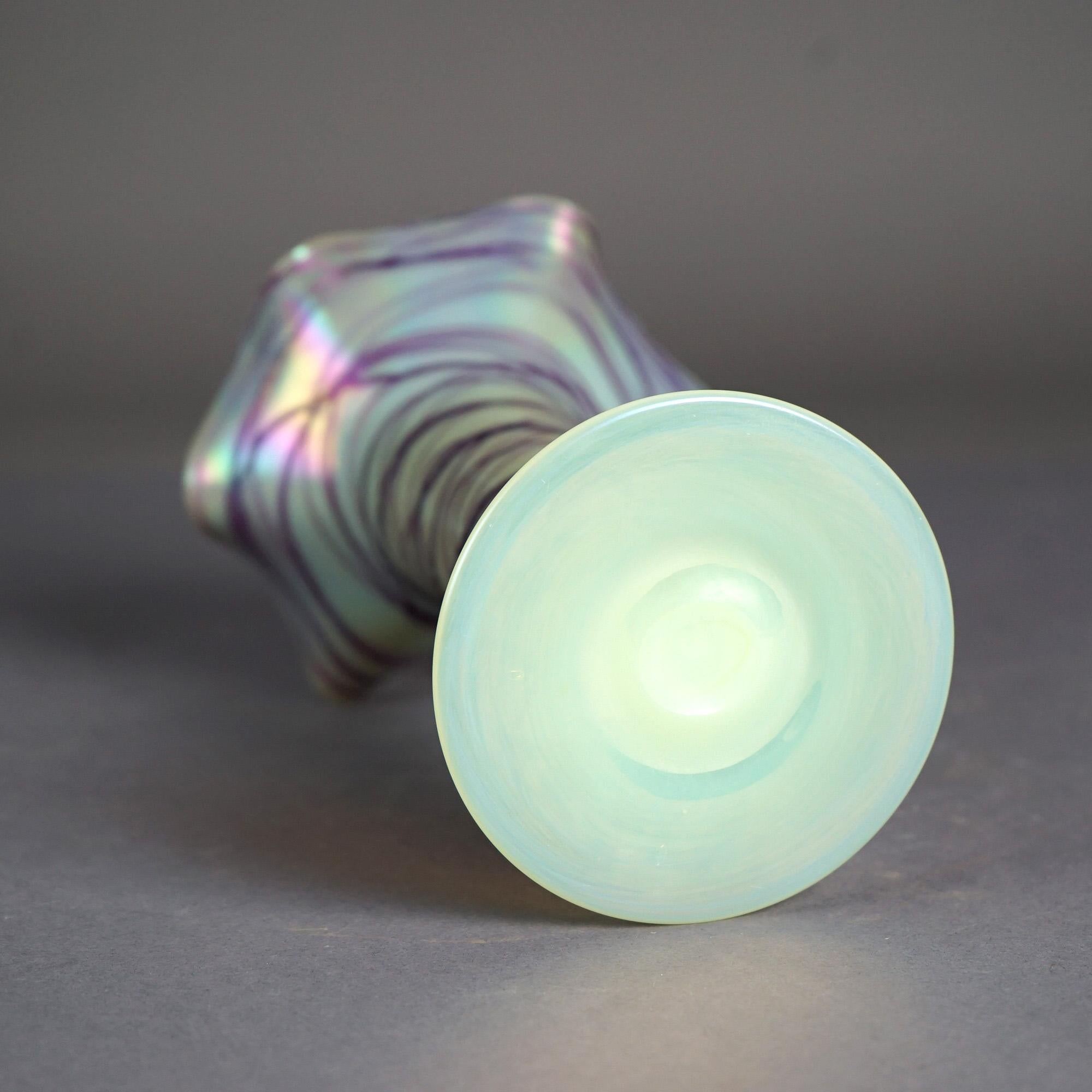 Antique Palme-Koenig Bohemian Art Glass Threaded & Fluted Vase Shape #218 c1920 3
