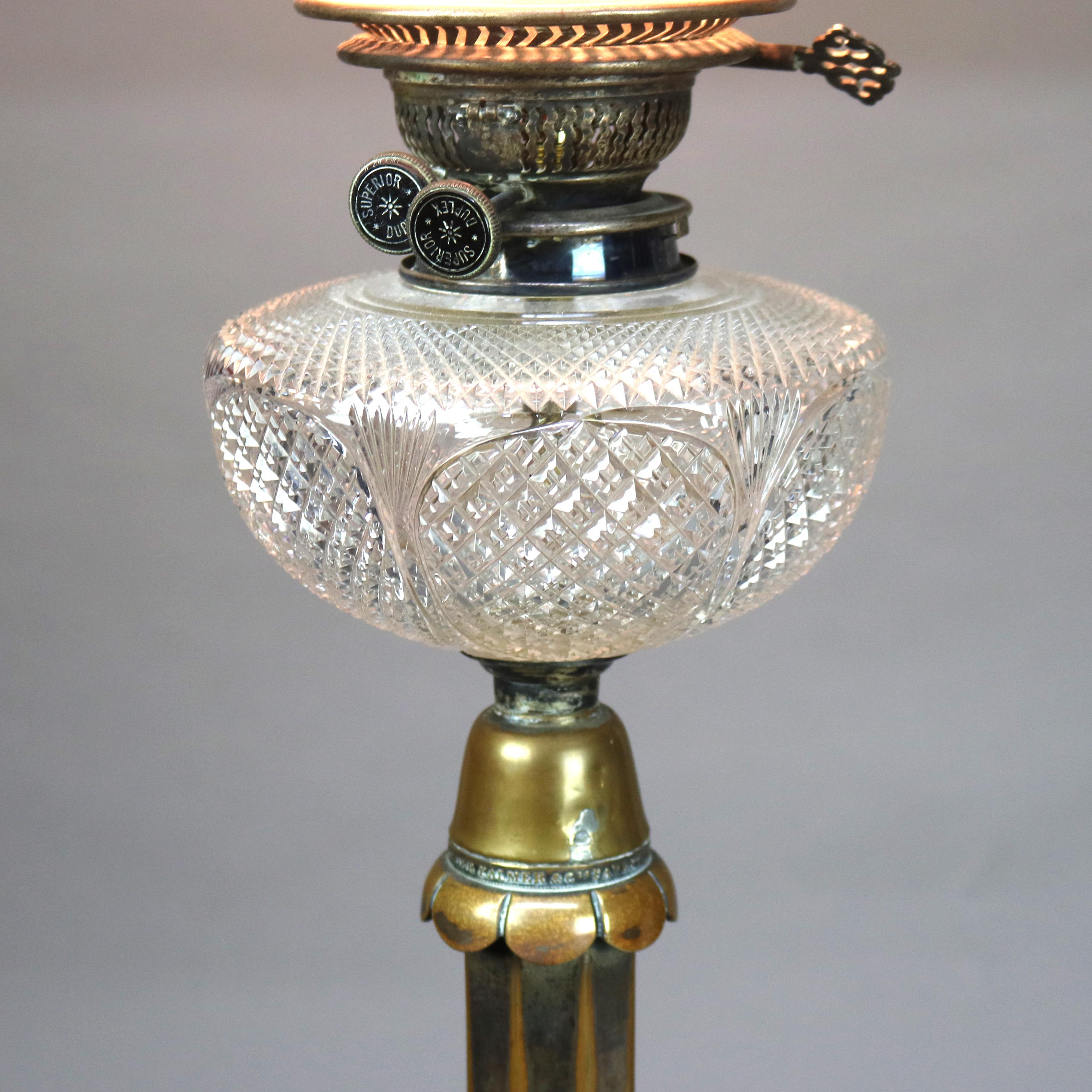 Antike Palmer & Co. Empire Bronze & Kristall Öllampe mit geschliffenem Glas Font C1840 im Angebot 1