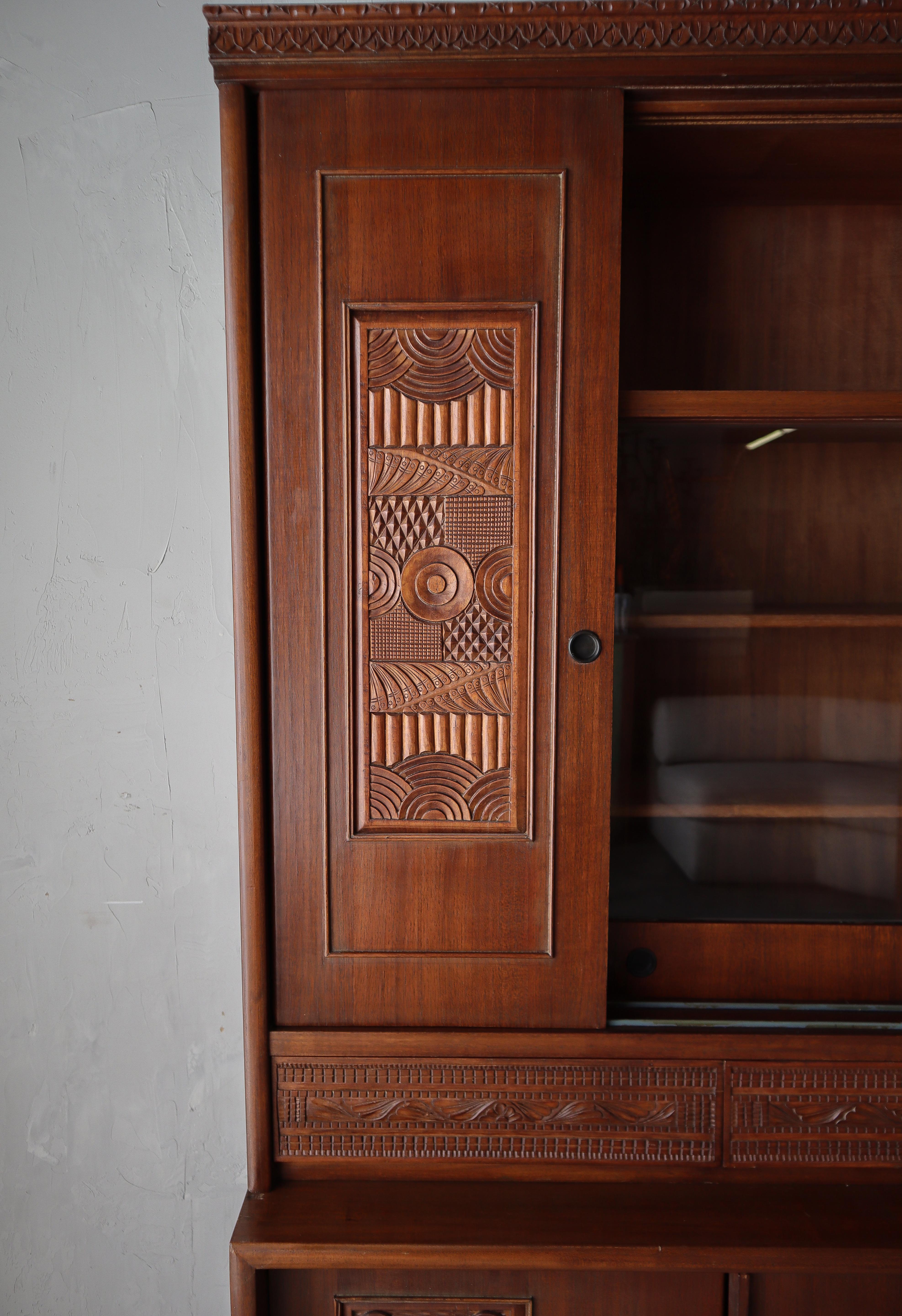 Antique Panelcarve Wood Hutch Cabinet For Sale 1