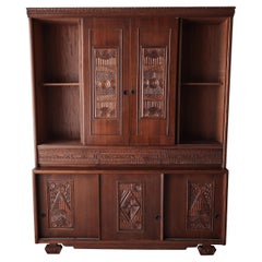 Antique Panelcarve Wood Hutch Cabinet