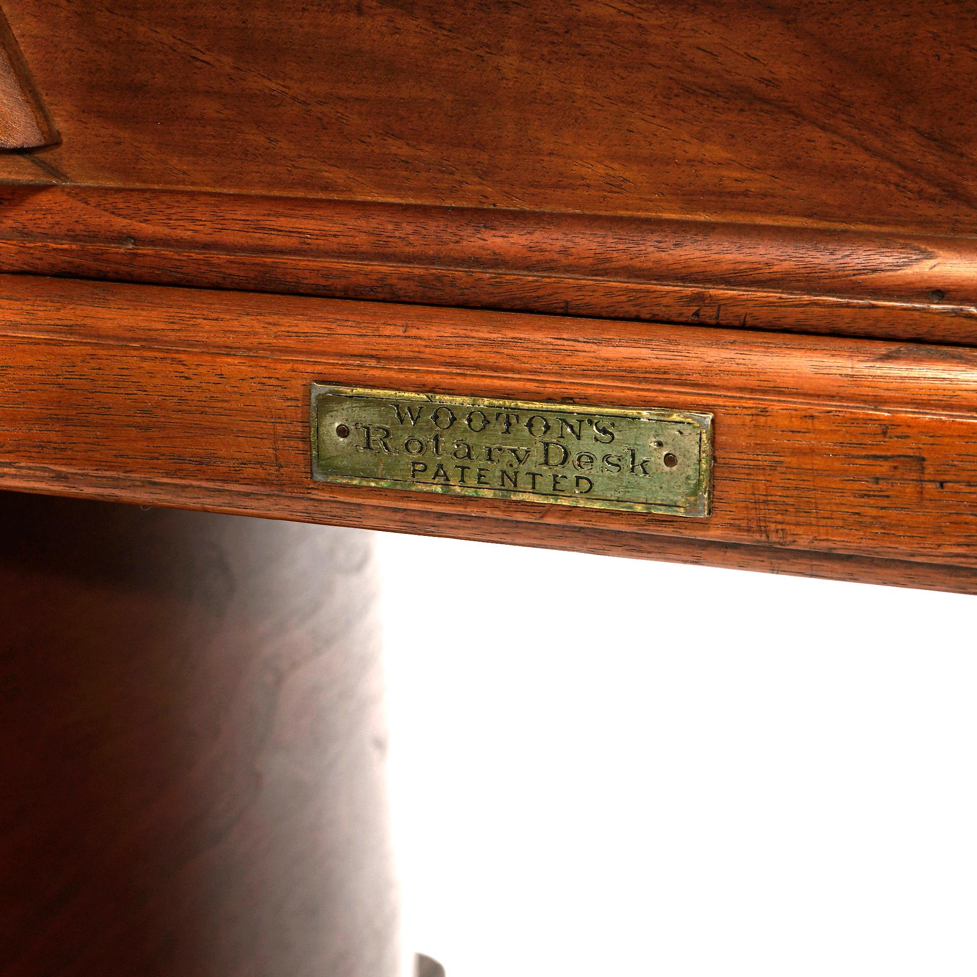 Antique Paneled Walnut Rotary Library Desk by Wooton, Indianapolis, Circa 1890 5