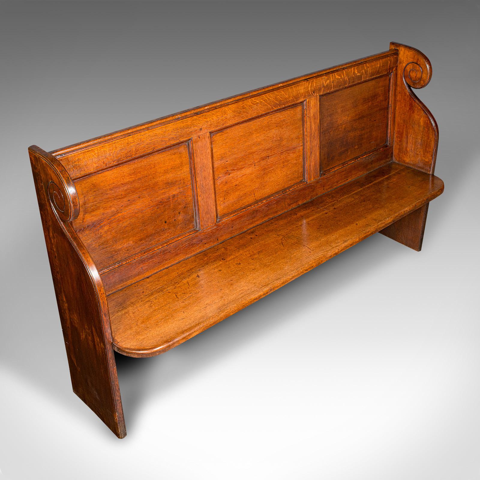 Primo vittoriano Antico banco da chiesa a pannelli, inglese, panca in Oak, ecclesiastico, vittoriano, C.1850