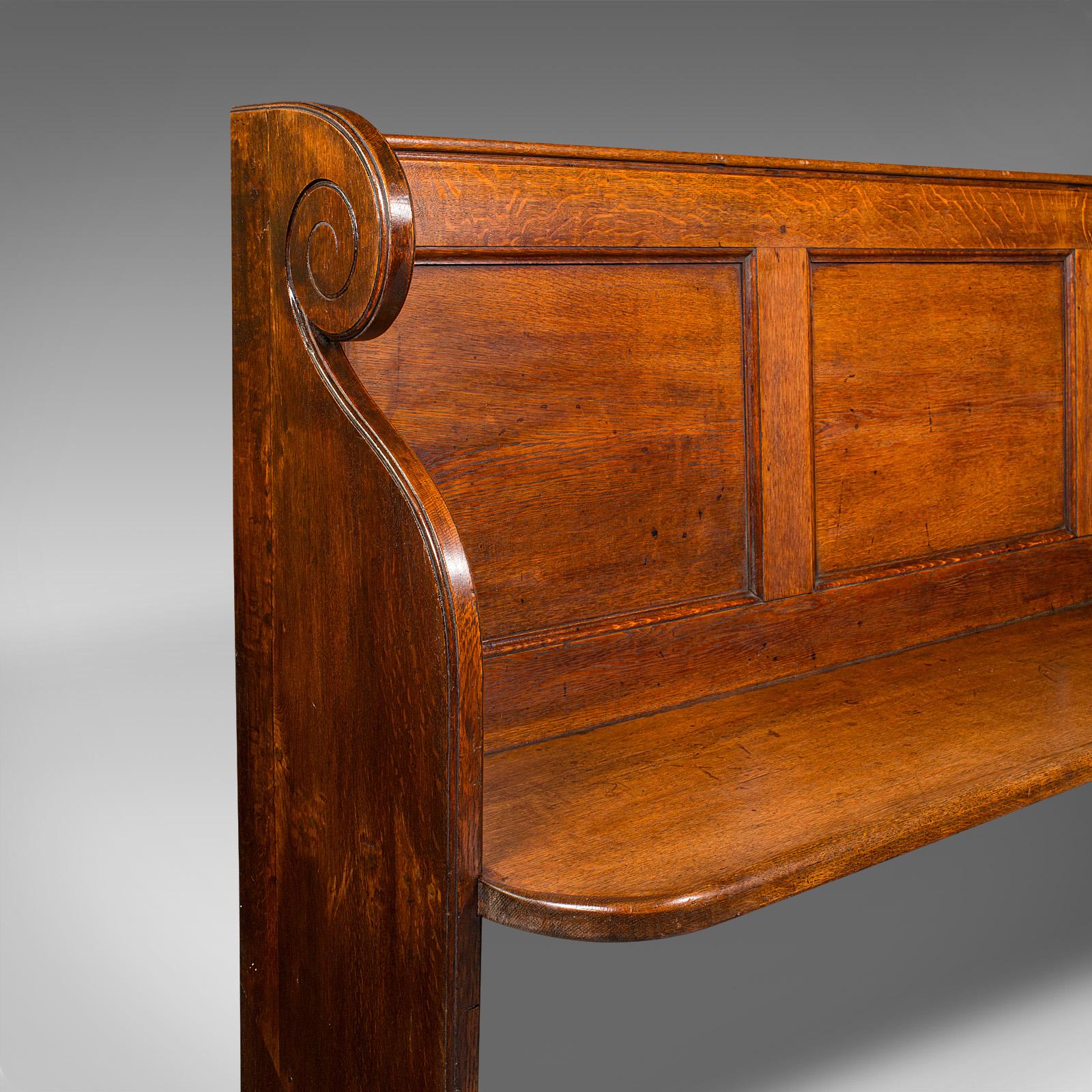 Antique Panelled Church Pew, English, Oak Bench, Ecclesiastic, Victorian, C.1850 For Sale 2