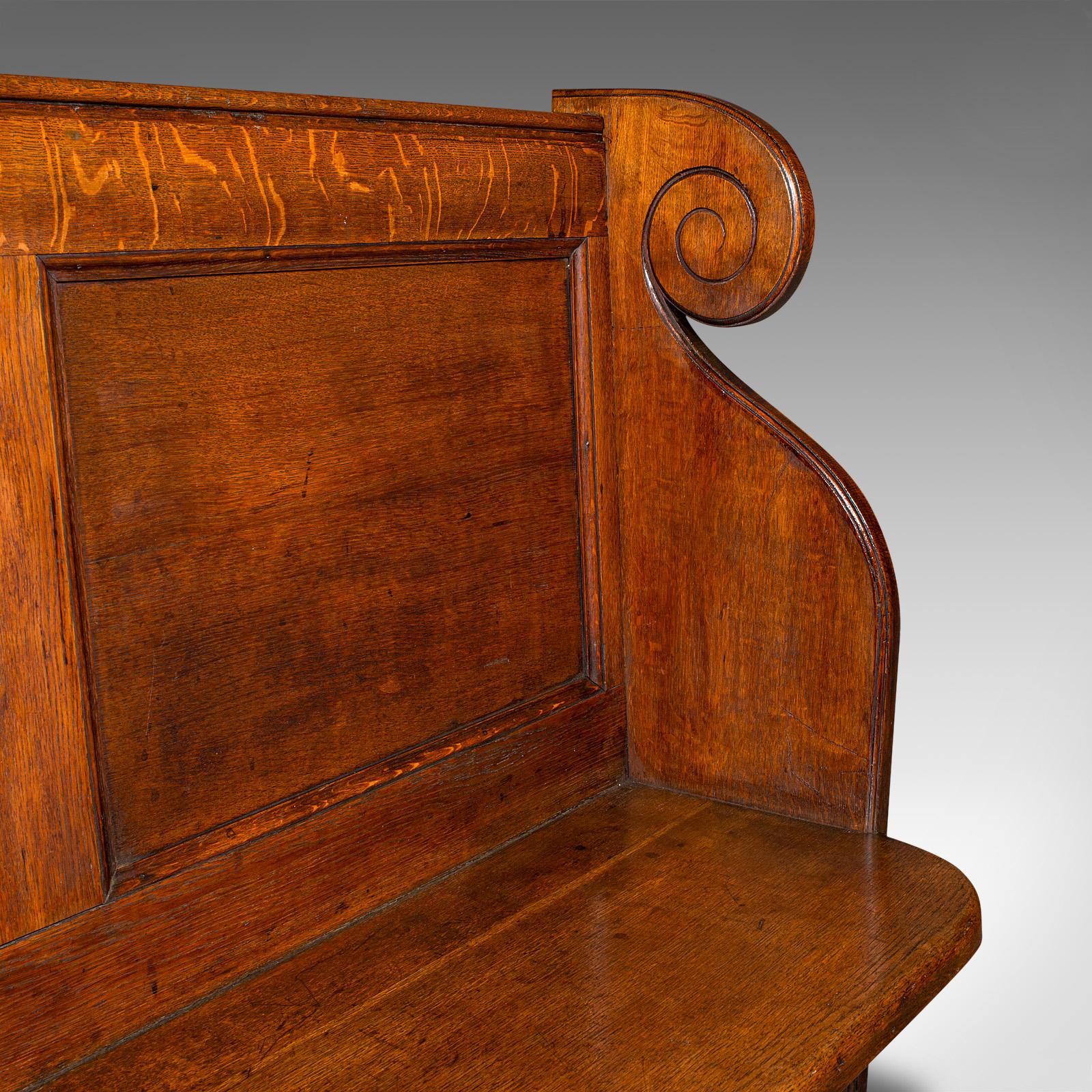 Antique Panelled Church Pew, English, Oak Bench, Ecclesiastic, Victorian, C.1850 For Sale 3