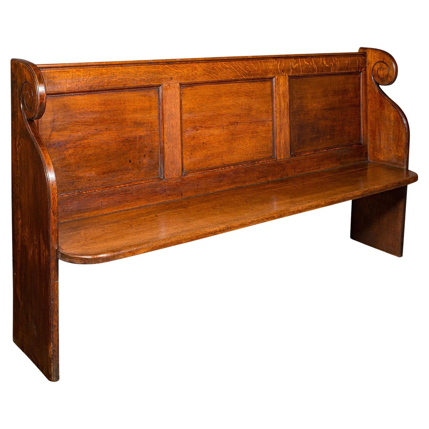 Antique Panelled Church Pew, English, Oak Bench, Ecclesiastic, Victorian, C.1850 For Sale