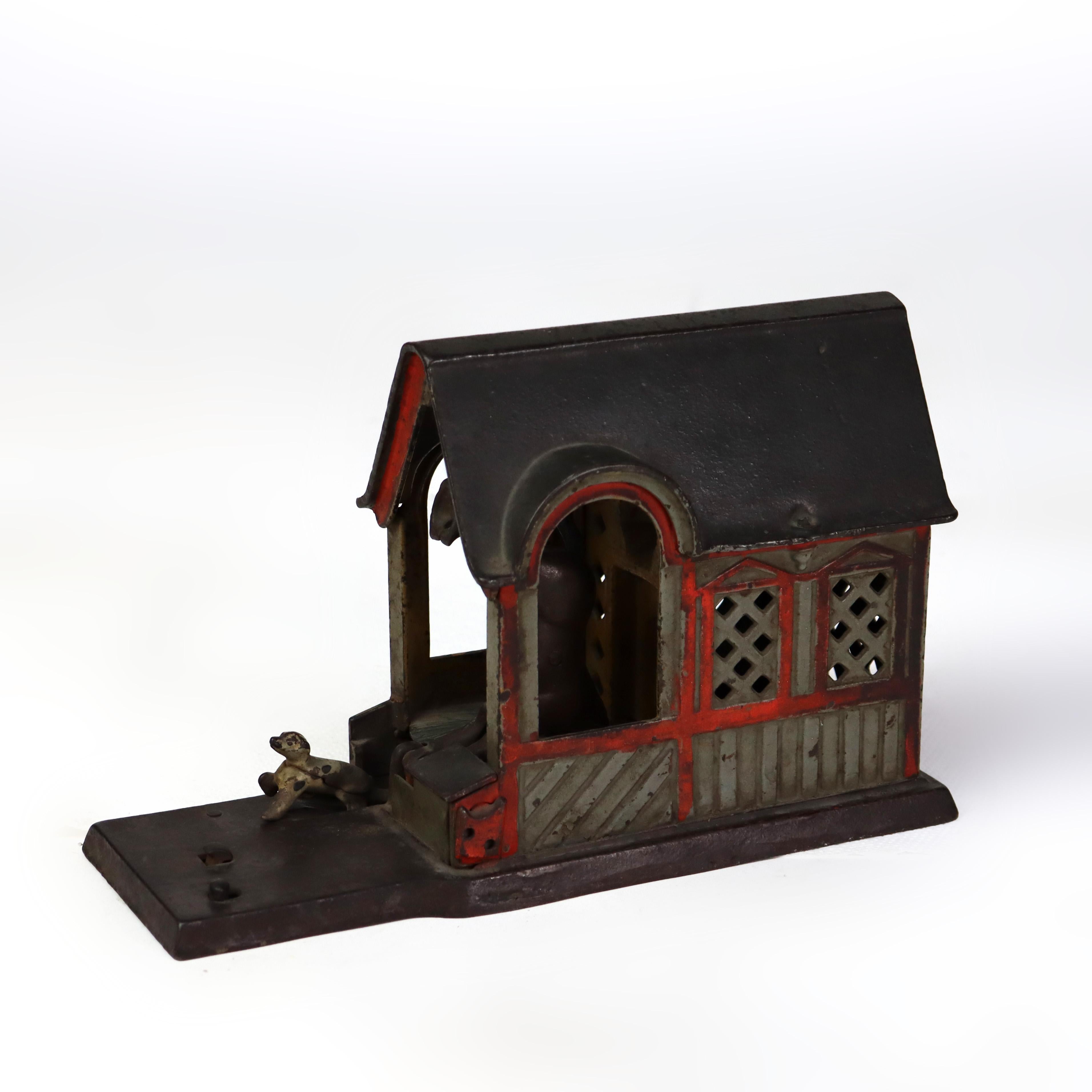 XIX secolo Antica banca meccanica in ghisa con figura di mulo e fienile C1880 in vendita