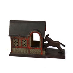 Antique Panted Cast Iron Figural Mule & Barn Mechanical Bank C1880