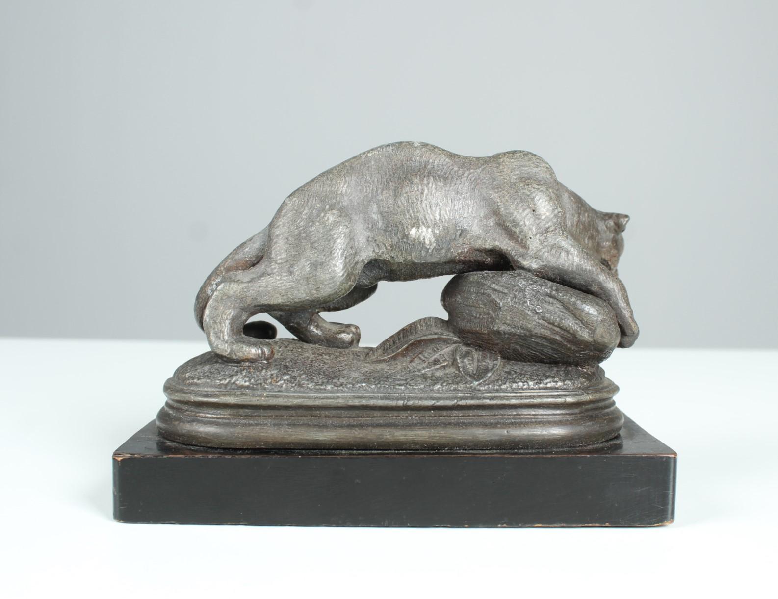 19th Century Antique Panther Sculpture, Zinc Casting, Panther on the Prowl, Around 1880 For Sale