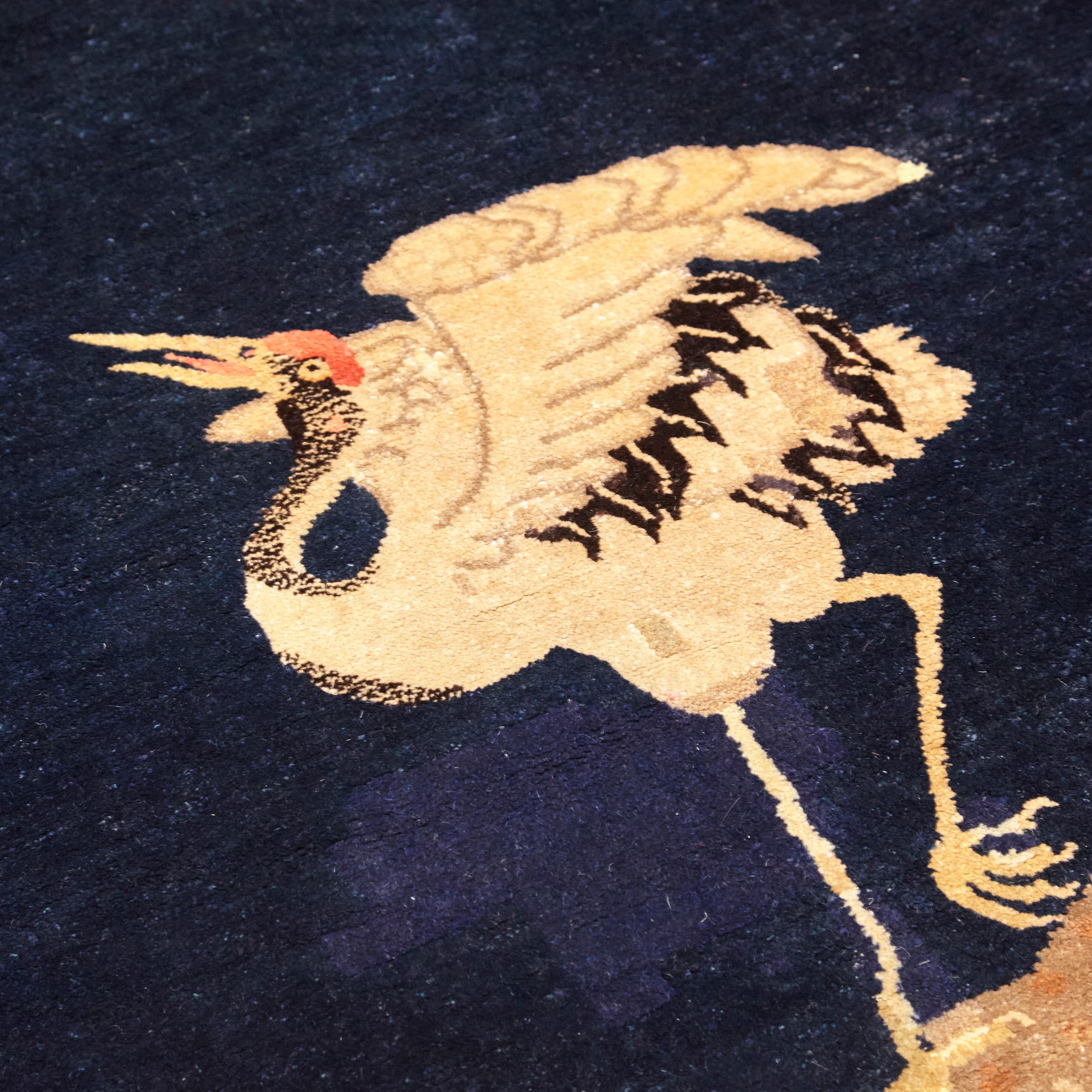 Hand-Knotted Pao Tou Crane Chinese Export Hand Knotted Wool Antique Rug, Early 20th Century