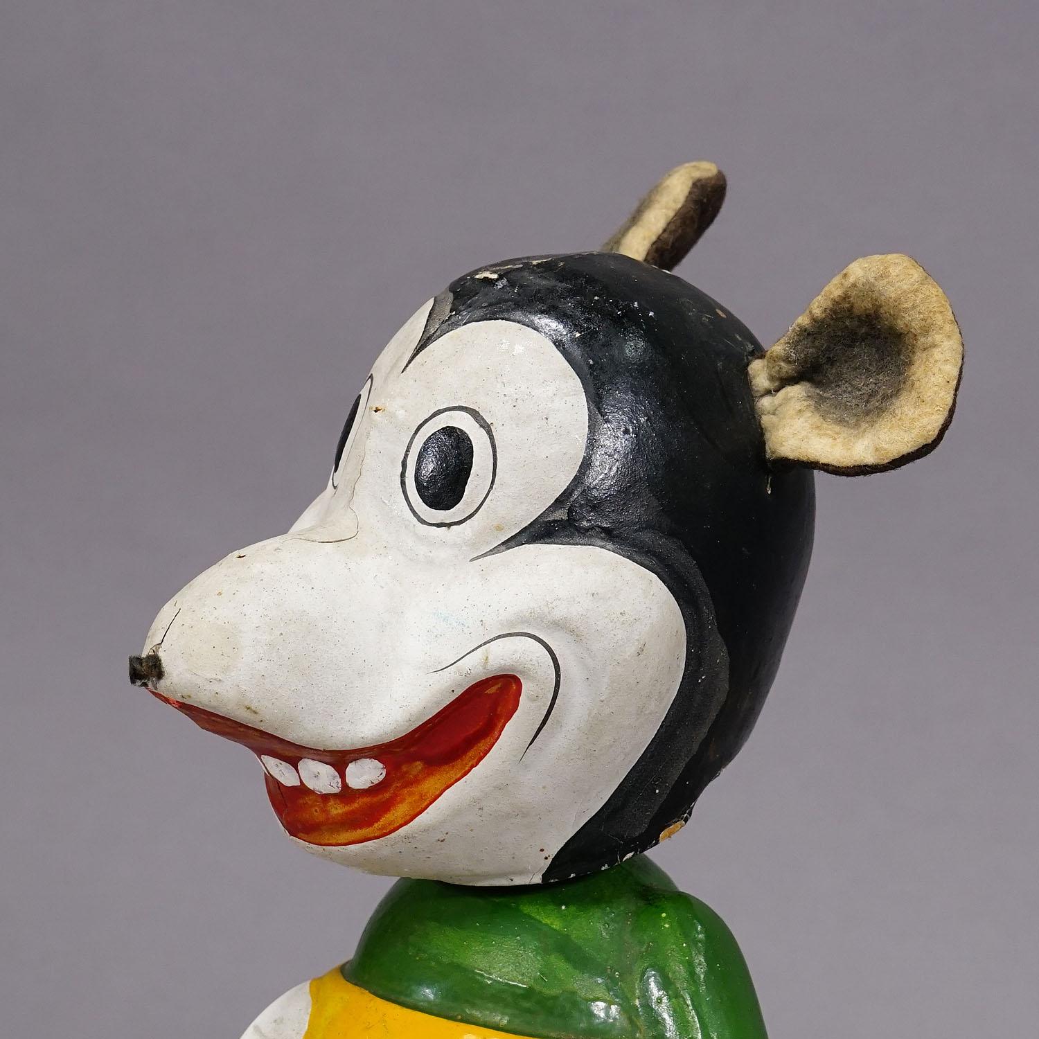 Mid-Century Modern Antique Paper Mache Bobble Head Mikey Mouse ca. 1930s For Sale