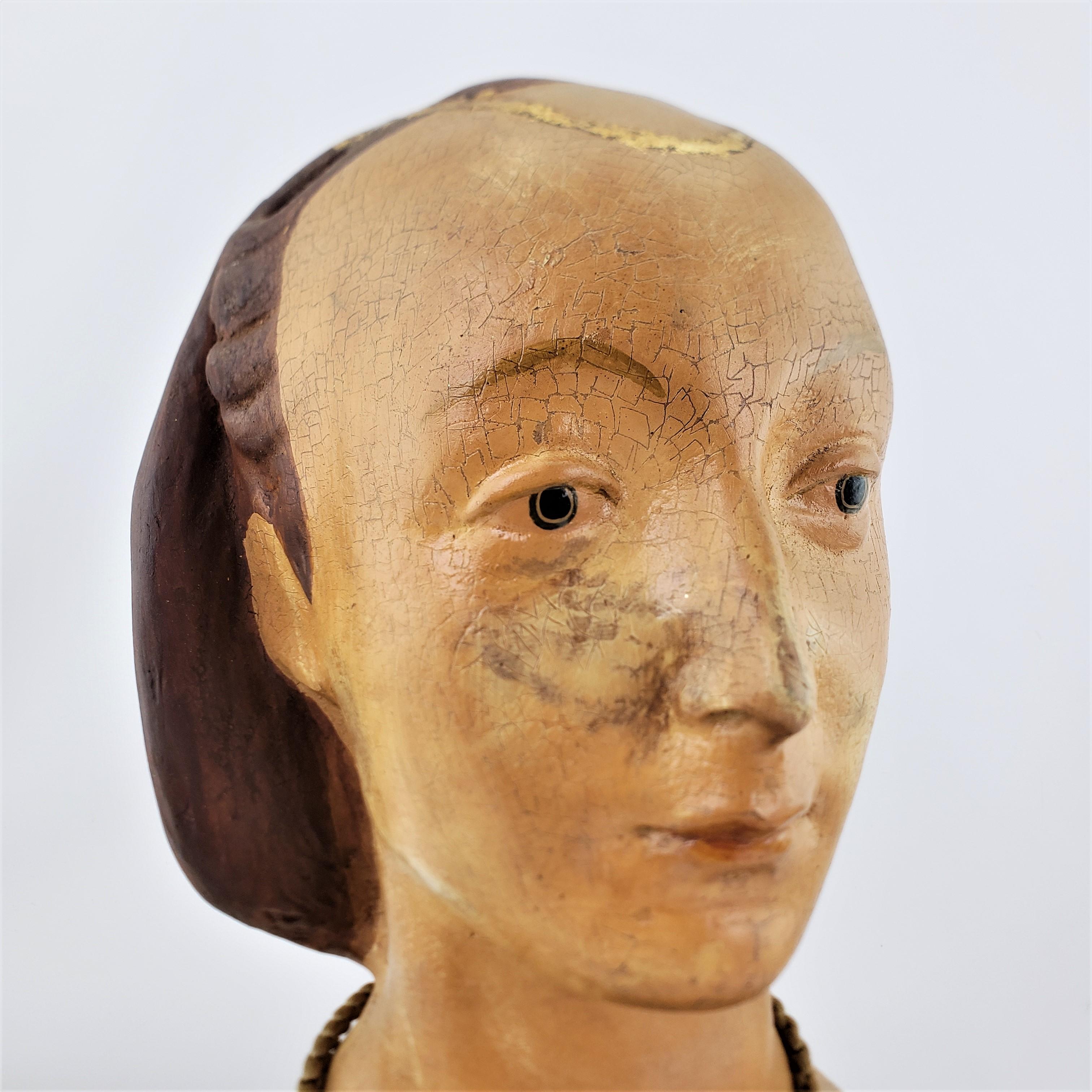 20th Century Antique Paper Mache Hand-Painted Bust or Sculpture of a Victorian Female