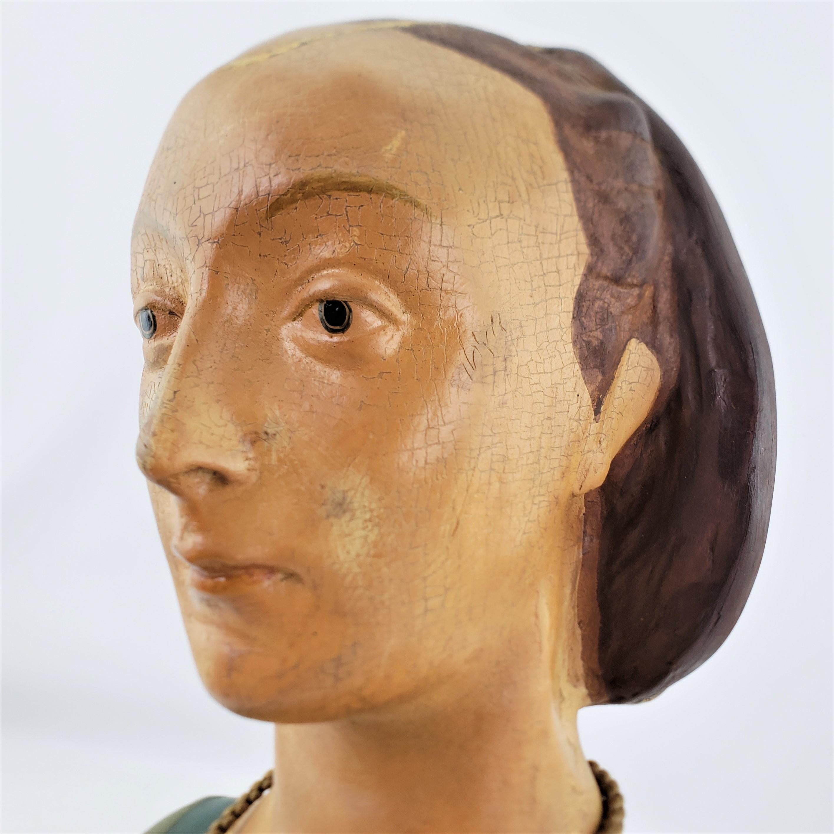 Antique Paper Mache Hand-Painted Bust or Sculpture of a Victorian Female 3