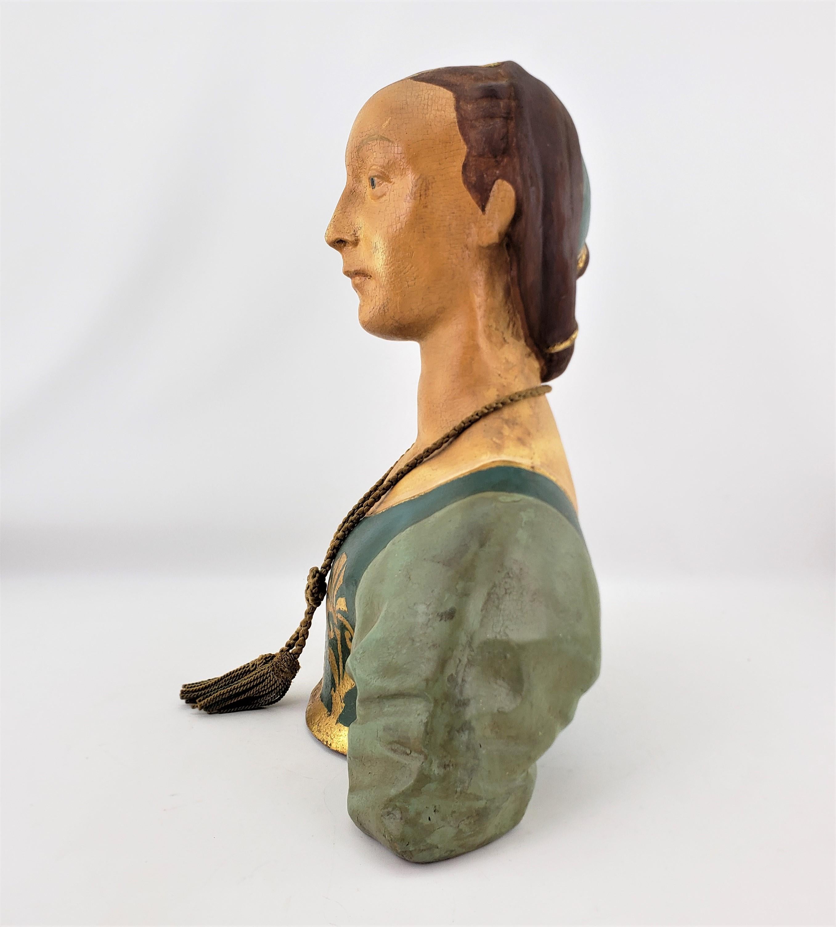 Late Victorian Antique Paper Mache Hand-Painted Bust or Sculpture of a Victorian Female