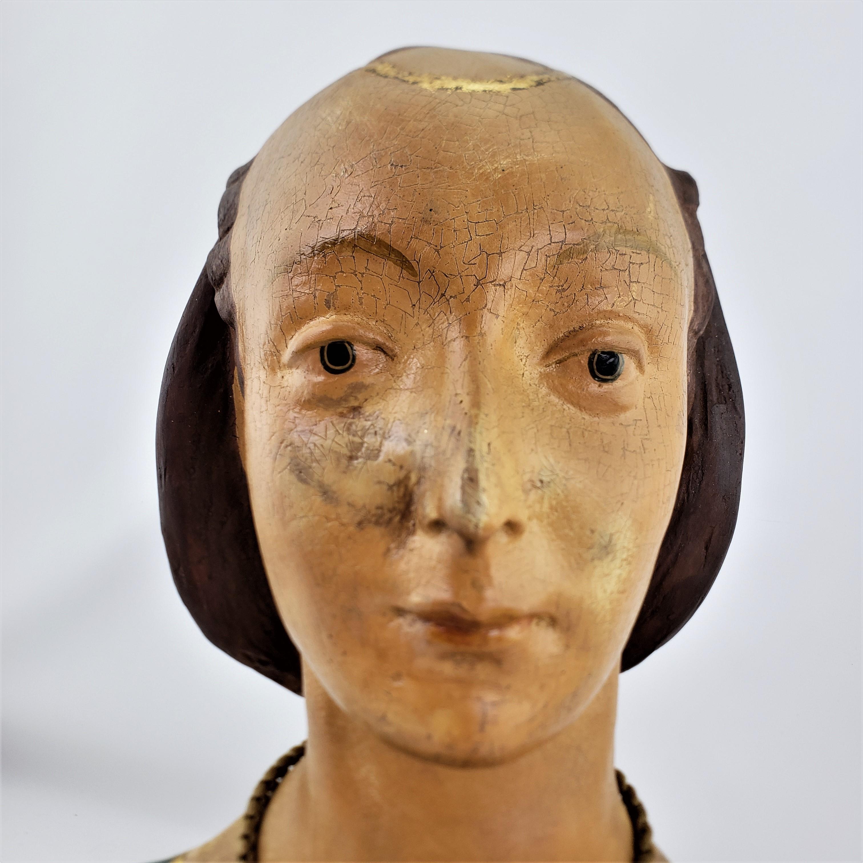 Antique Paper Mache Hand-Painted Bust or Sculpture of a Victorian Female In Good Condition In Hamilton, Ontario