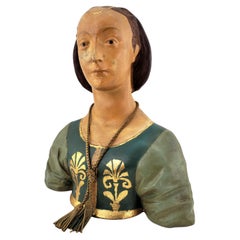 Antike, handbemalte, viktorianische Papiermaché-Büste oder Skulptur einer viktorianischen Frau