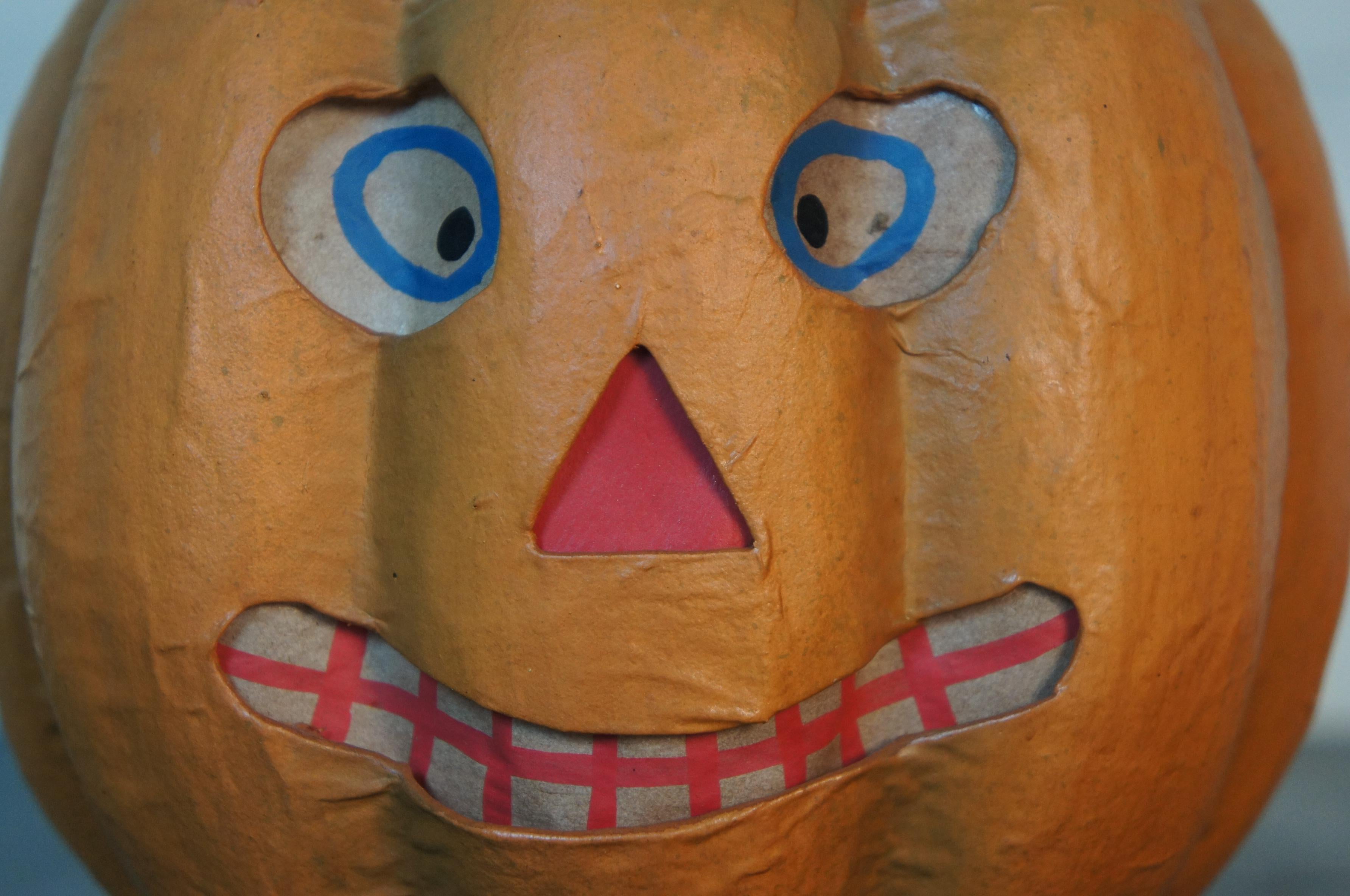 Folk Art Antique Paper Mache Jack o Lantern Pumpkin Bucket Candy Container Germany