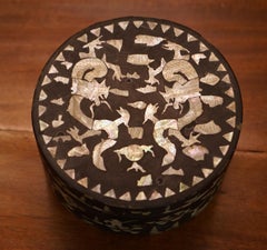 Antique Paper Mache Mother of Pearl Chinese Dragon Lacquer Trinket Box