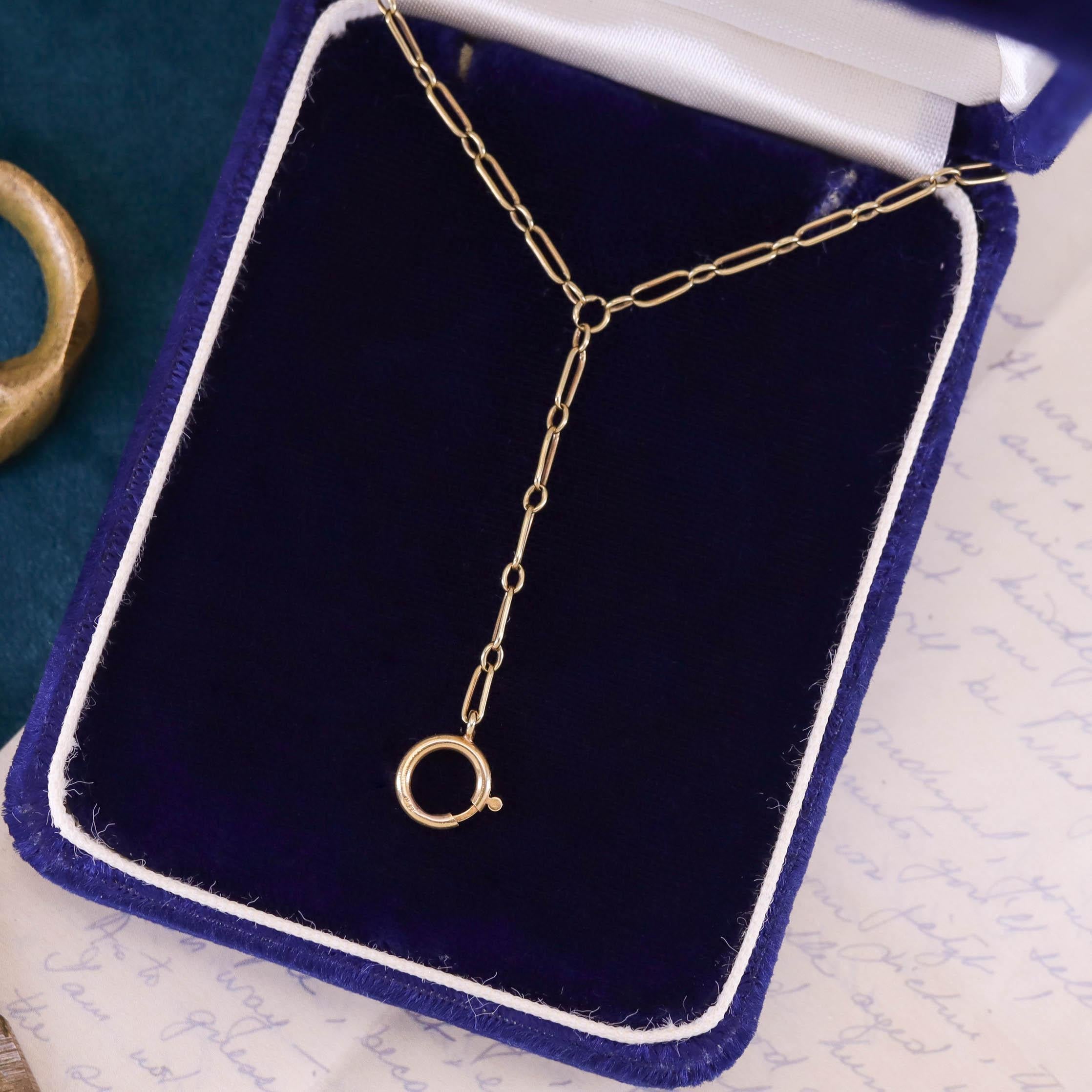 Antique Paperclip Link Lariat Watch Chain Necklace of 14k Gold 1