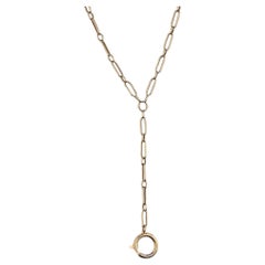 Antique Paperclip Link Lariat Watch Chain Necklace of 14k Gold