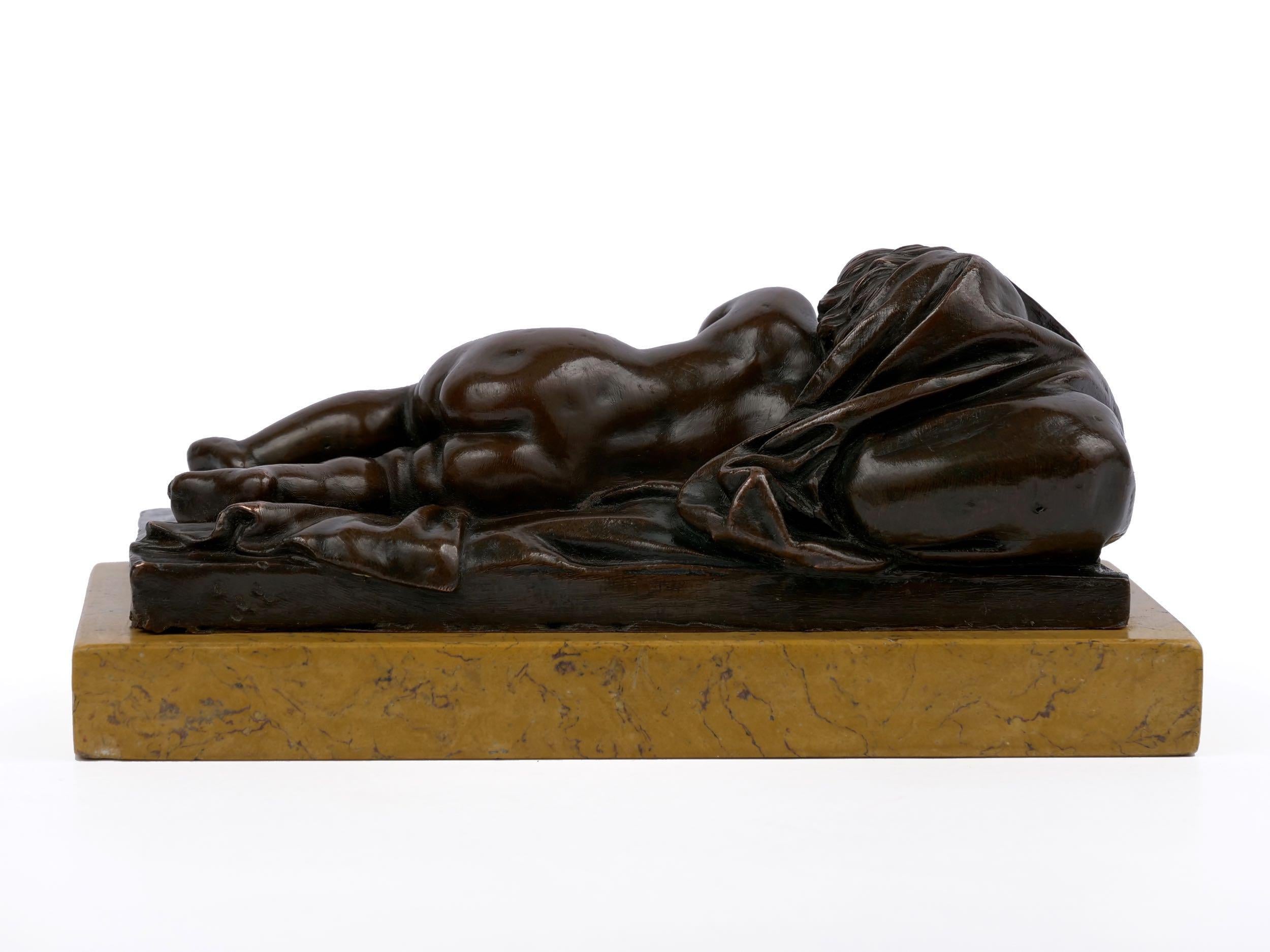 18th Century Antique Paperweight Sculpture of “Sleeping Putto” After François Duquesnoy For Sale