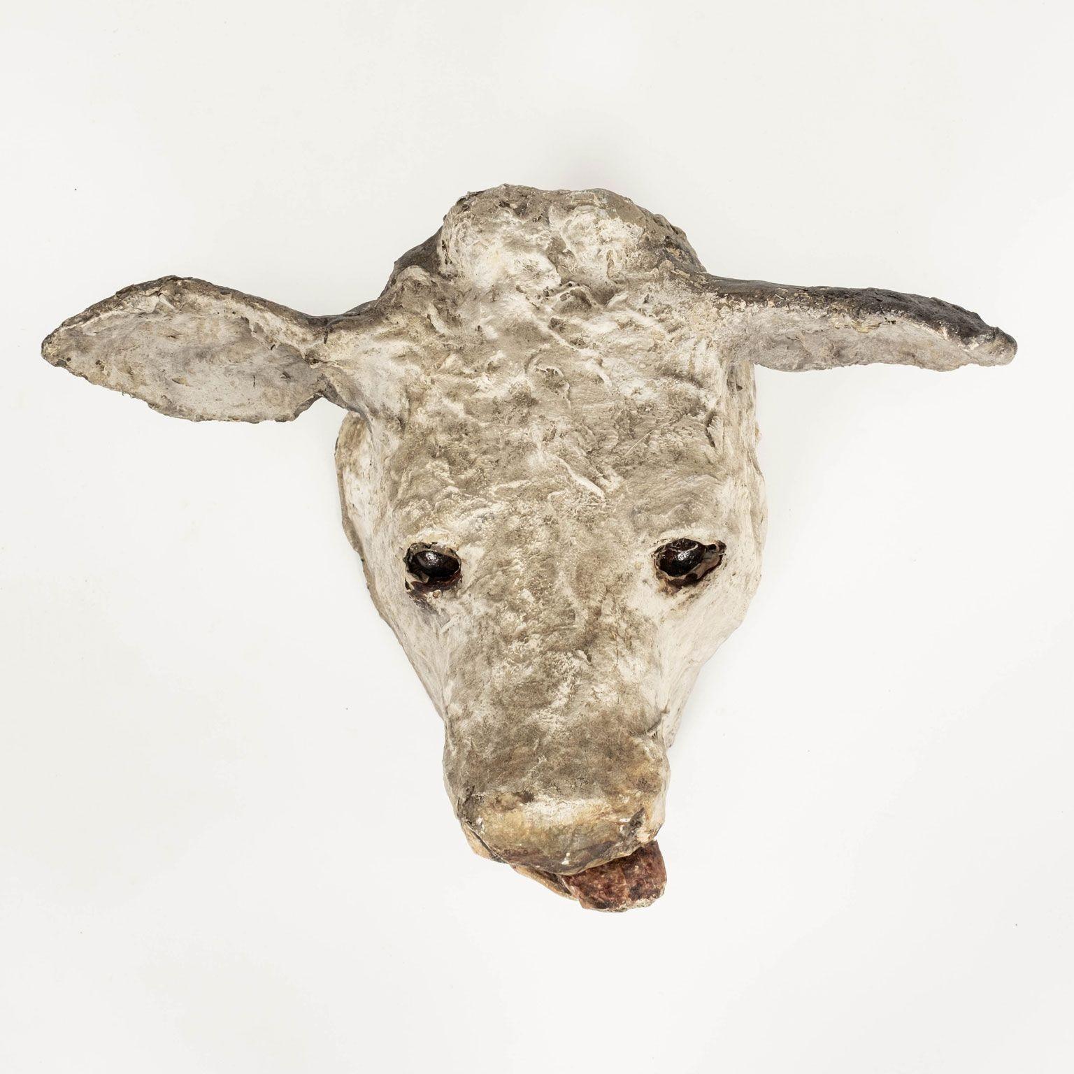 Hand-Crafted Antique Papier Mâché Cow Head For Sale