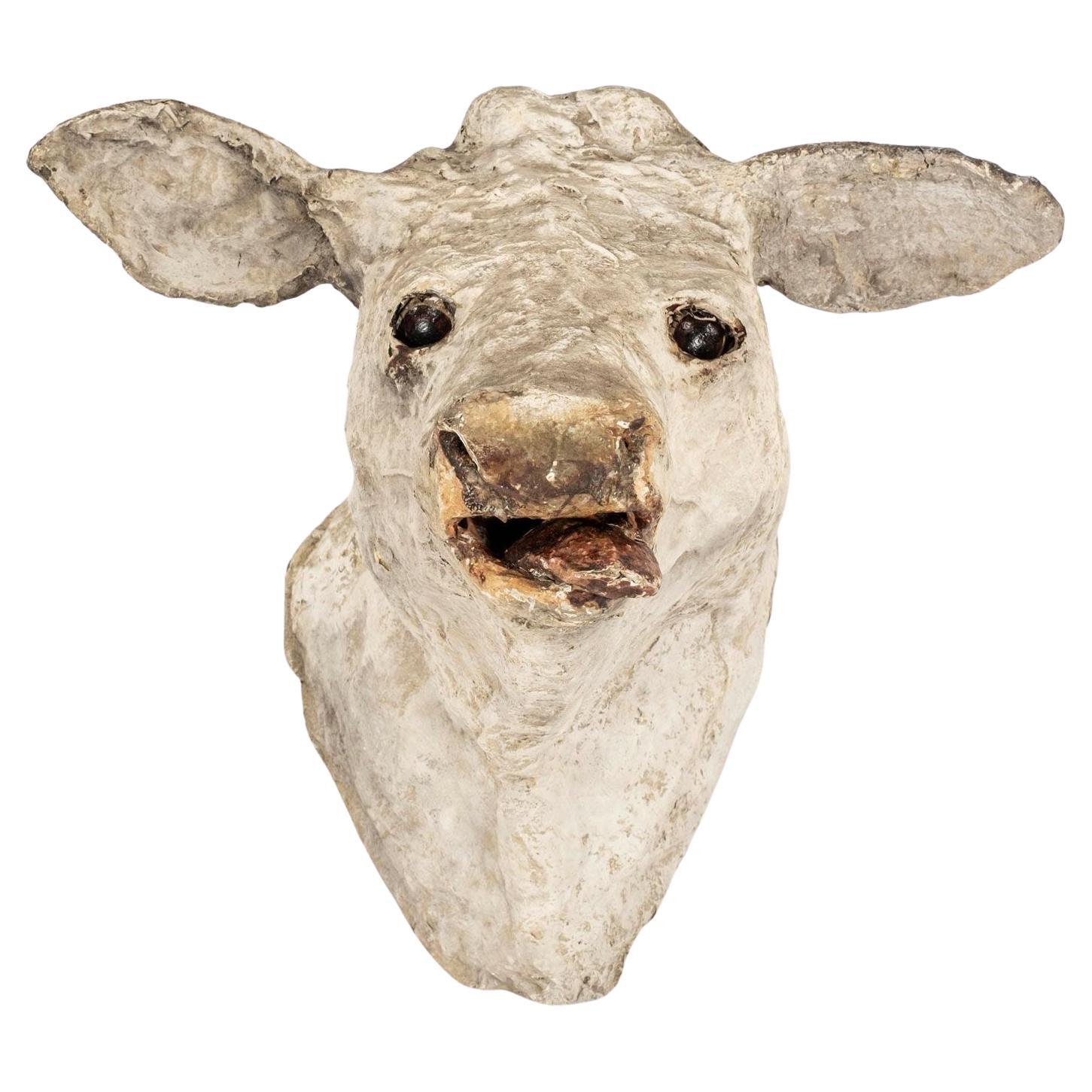 Antique Papier Mâché Cow Head For Sale