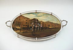 Antique Papier-mâché & Galleried Silver Plate Serving Tray - U.K. - Circa 1880